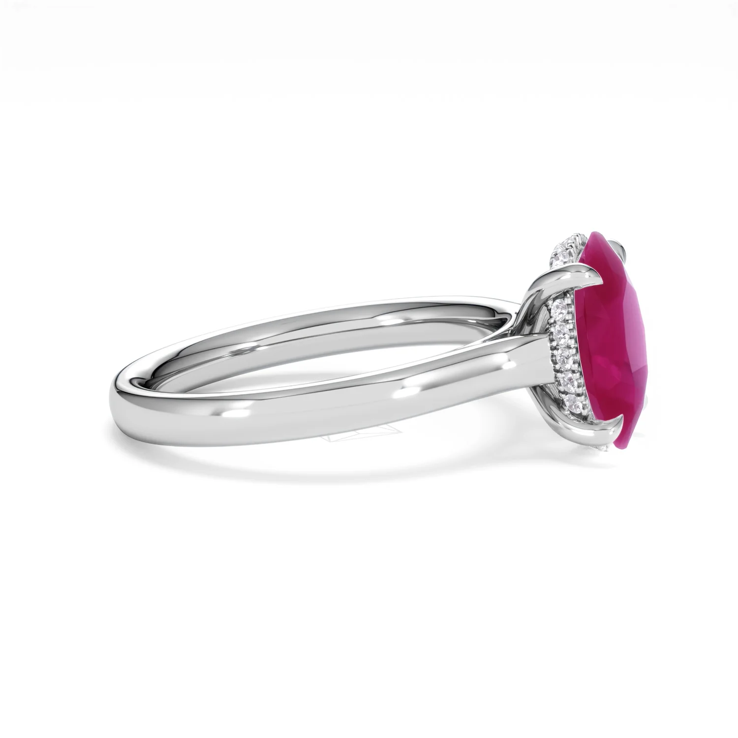Amora Gem 2.00ct Oval Cut Lab Ruby Hidden Halo Engagement Ring in 18K White Gold - Image 25
