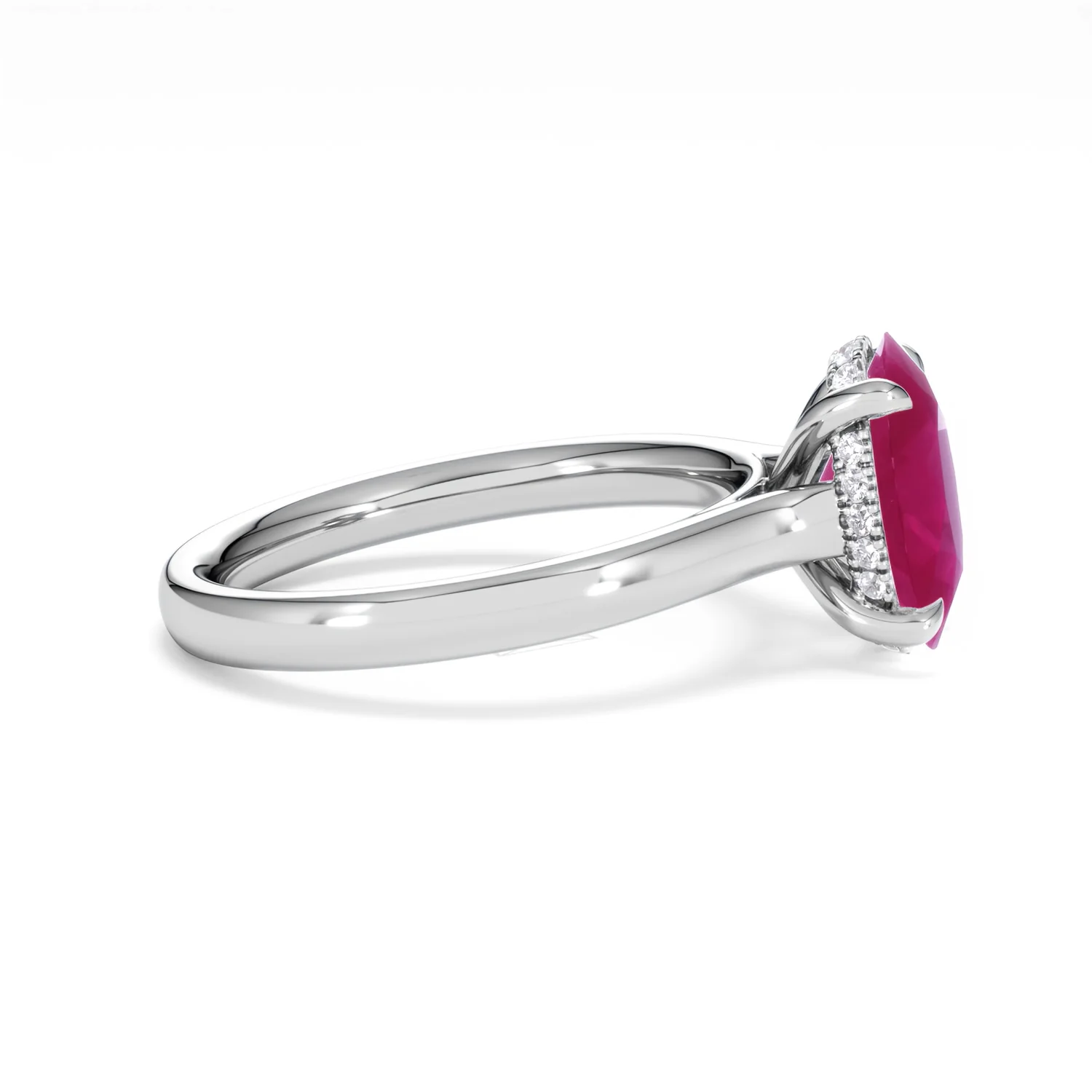Amora Gem 2.00ct Oval Cut Lab Ruby Hidden Halo Engagement Ring in 18K White Gold - Image 27