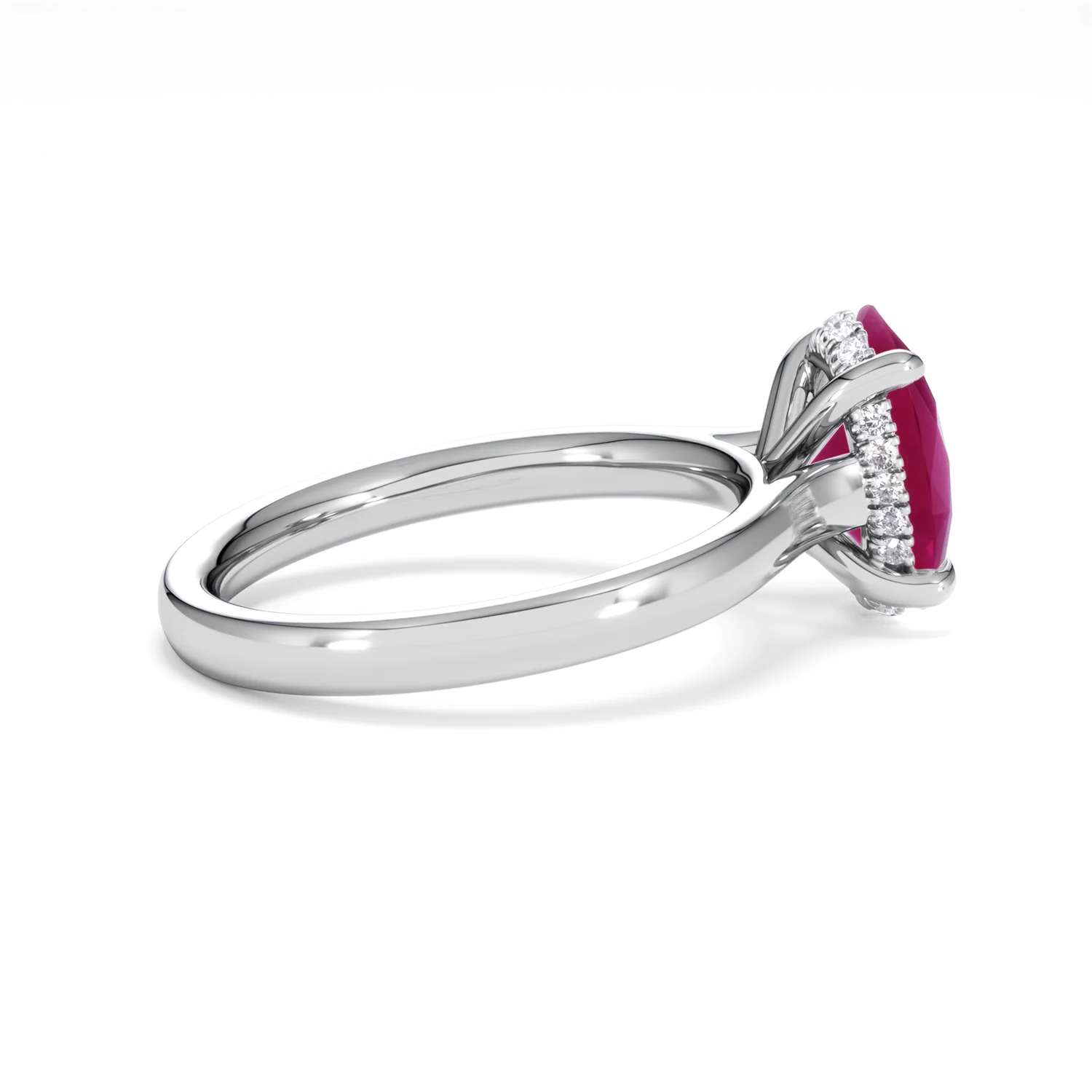 Amora Gem 2.00ct Oval Cut Lab Ruby Hidden Halo Engagement Ring in 18K White Gold - Image 32