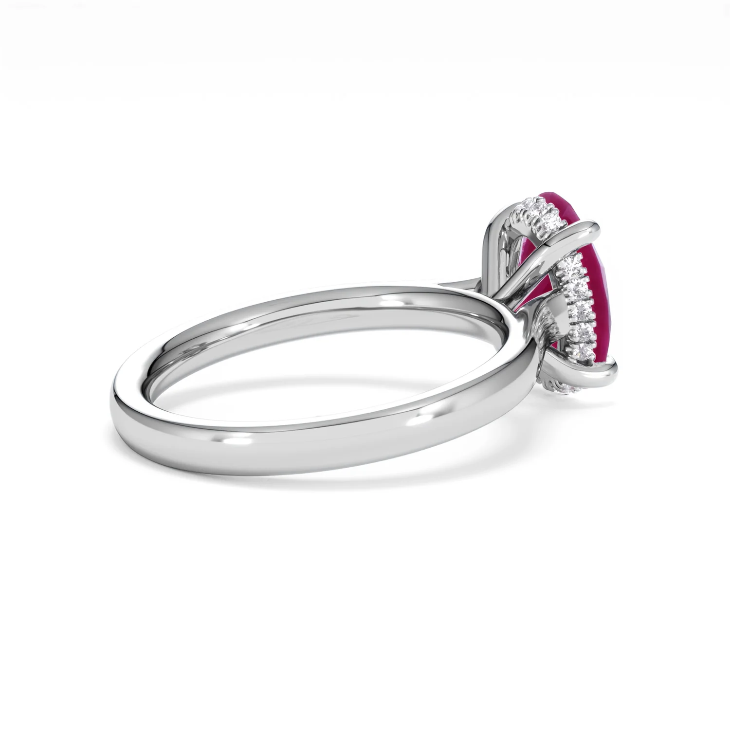 Amora Gem 2.00ct Oval Cut Lab Ruby Hidden Halo Engagement Ring in 18K White Gold - Image 36