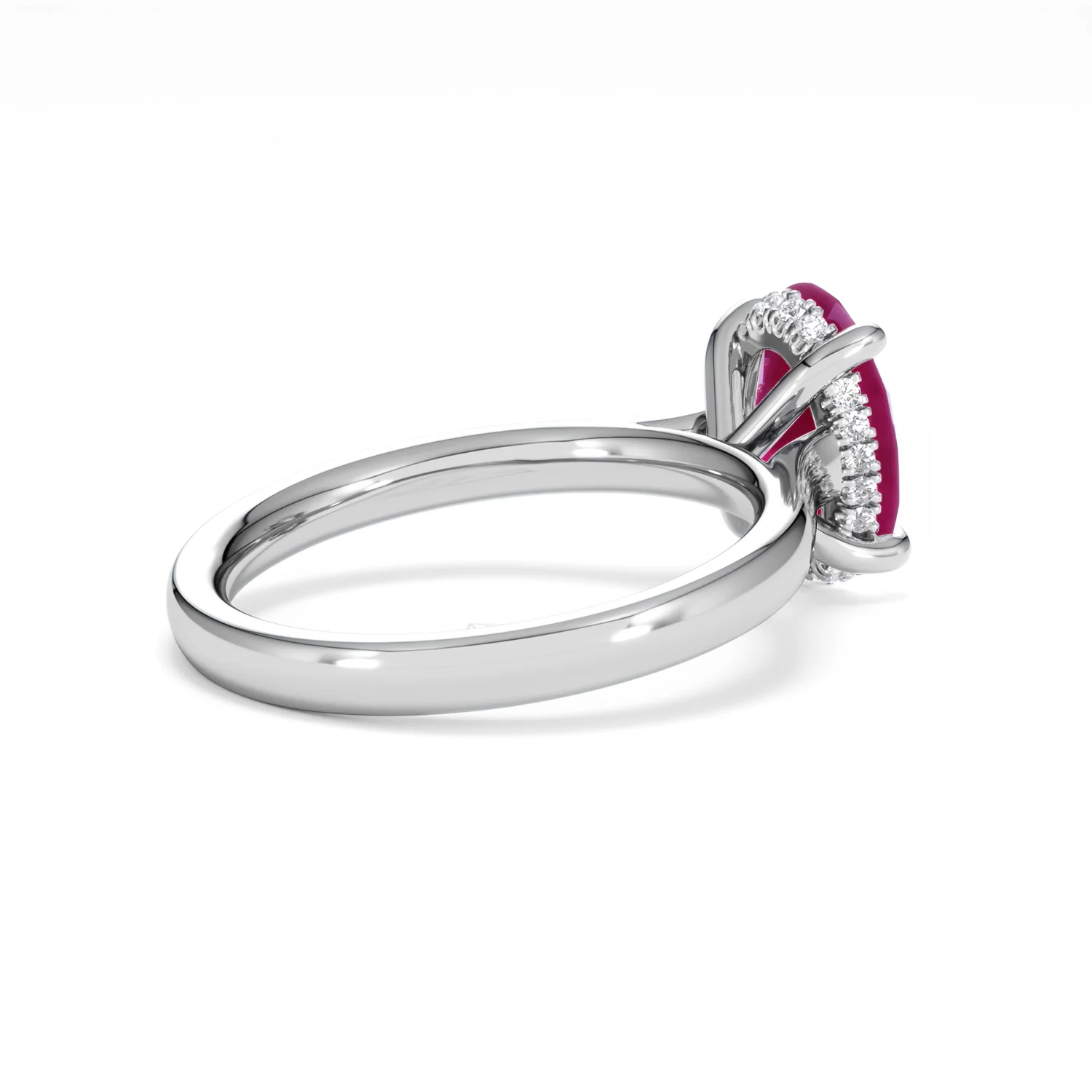 Amora Gem 2.00ct Oval Cut Lab Ruby Hidden Halo Engagement Ring in 18K White Gold - Image 37