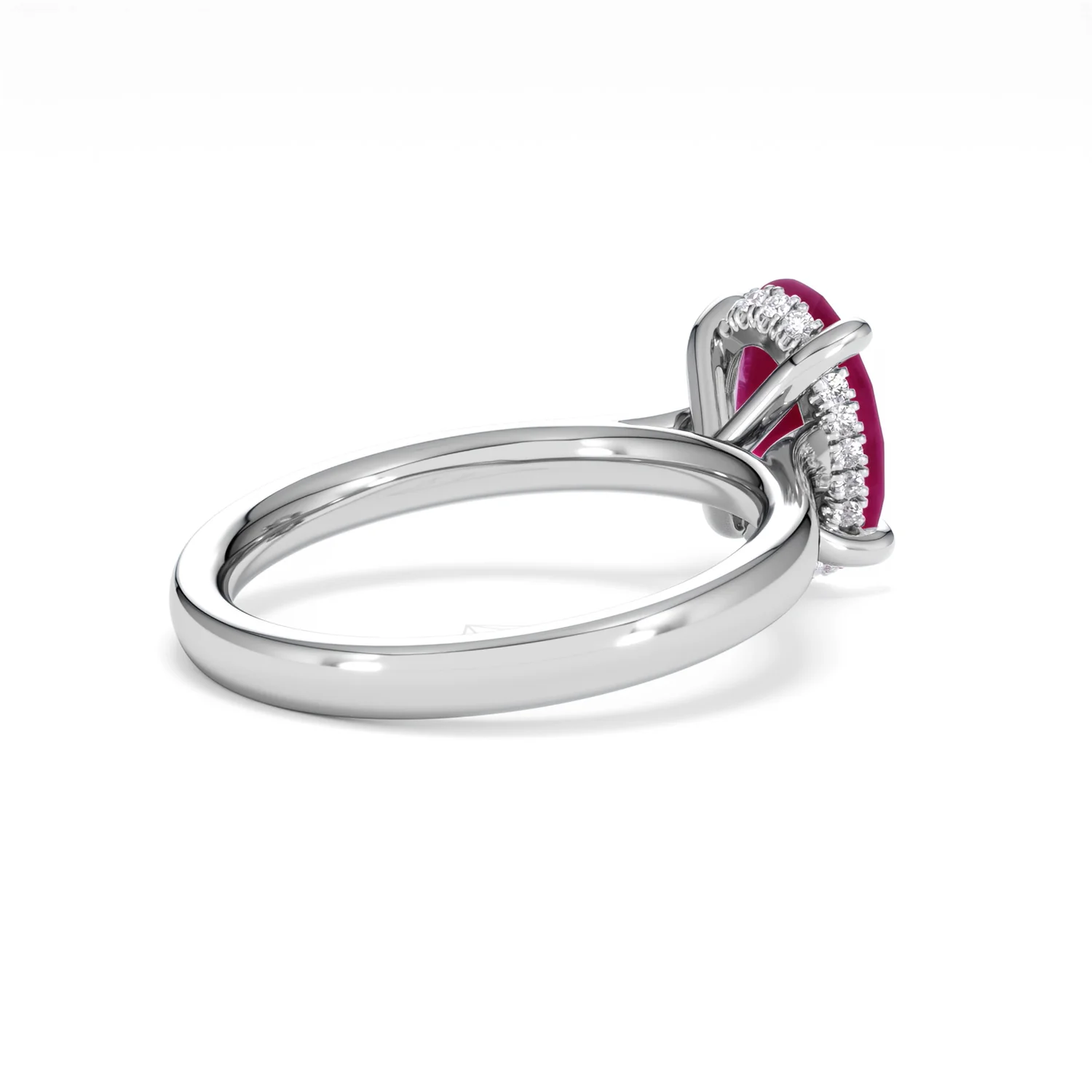 Amora Gem 2.00ct Oval Cut Lab Ruby Hidden Halo Engagement Ring in 18K White Gold - Image 38