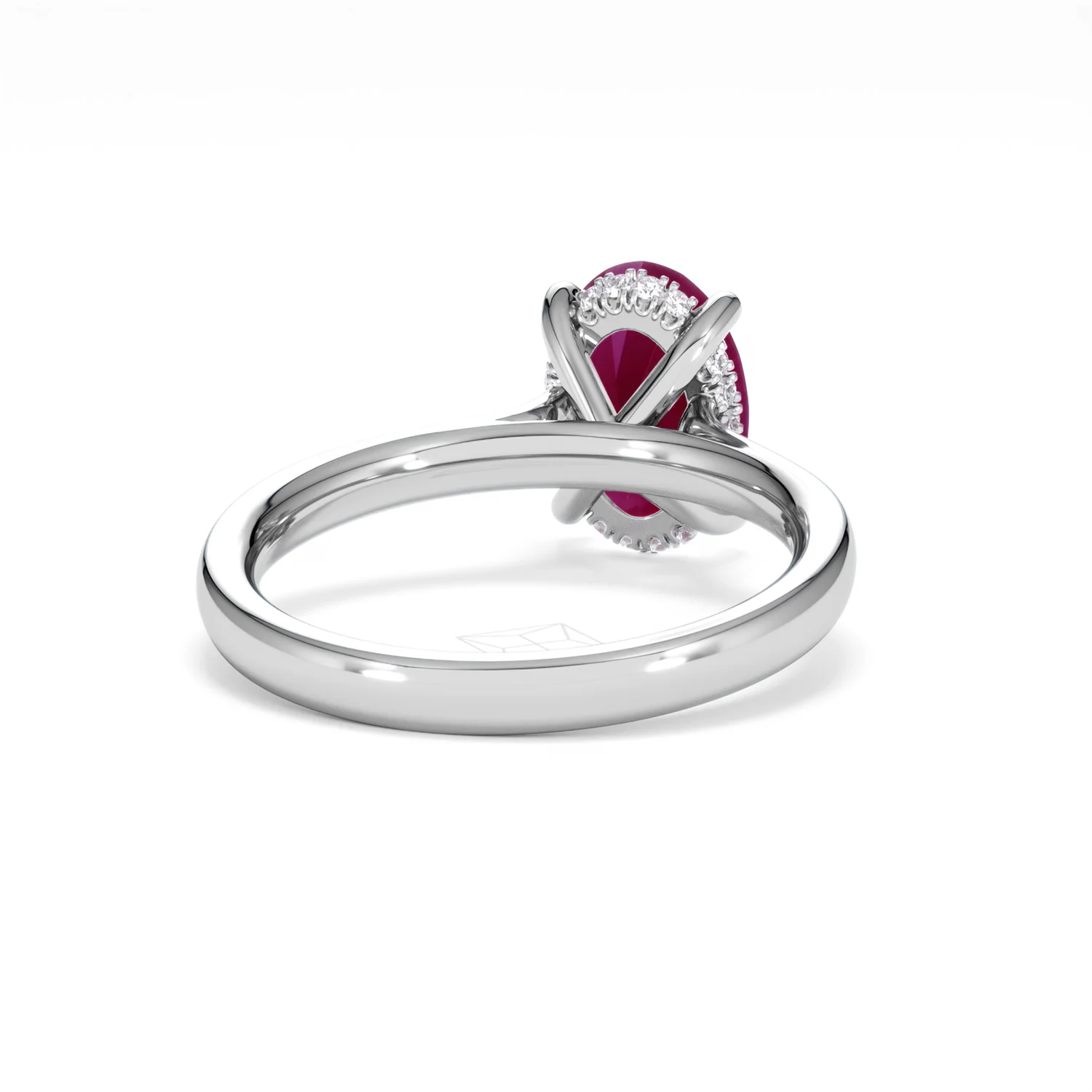 Amora Gem 2.00ct Oval Cut Lab Ruby Hidden Halo Engagement Ring in 18K White Gold - Image 45