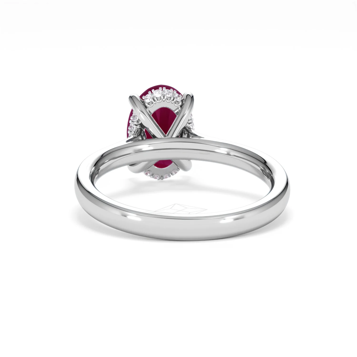 Amora Gem 2.00ct Oval Cut Lab Ruby Hidden Halo Engagement Ring in 18K White Gold - Image 51