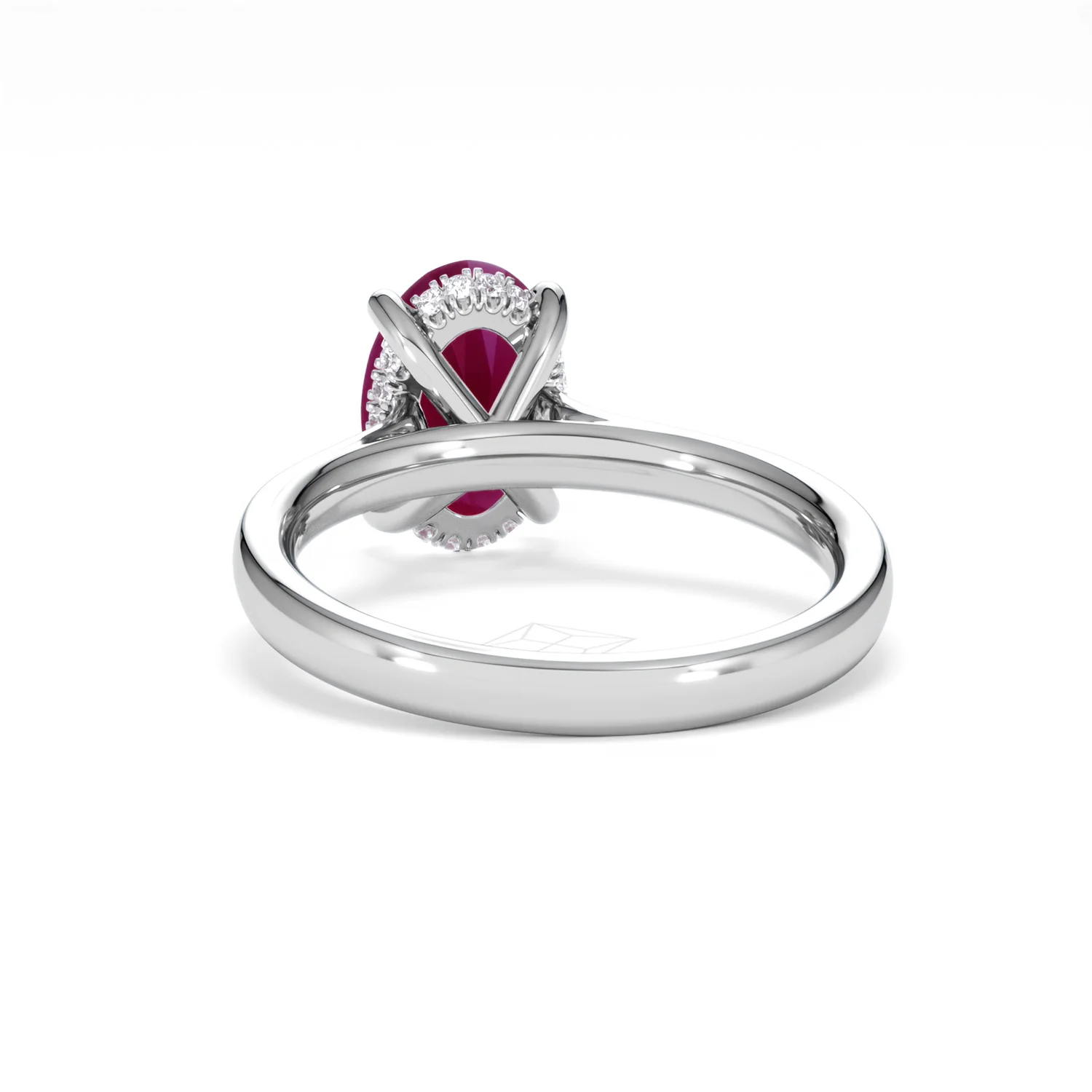 Amora Gem 2.00ct Oval Cut Lab Ruby Hidden Halo Engagement Ring in 18K White Gold - Image 52