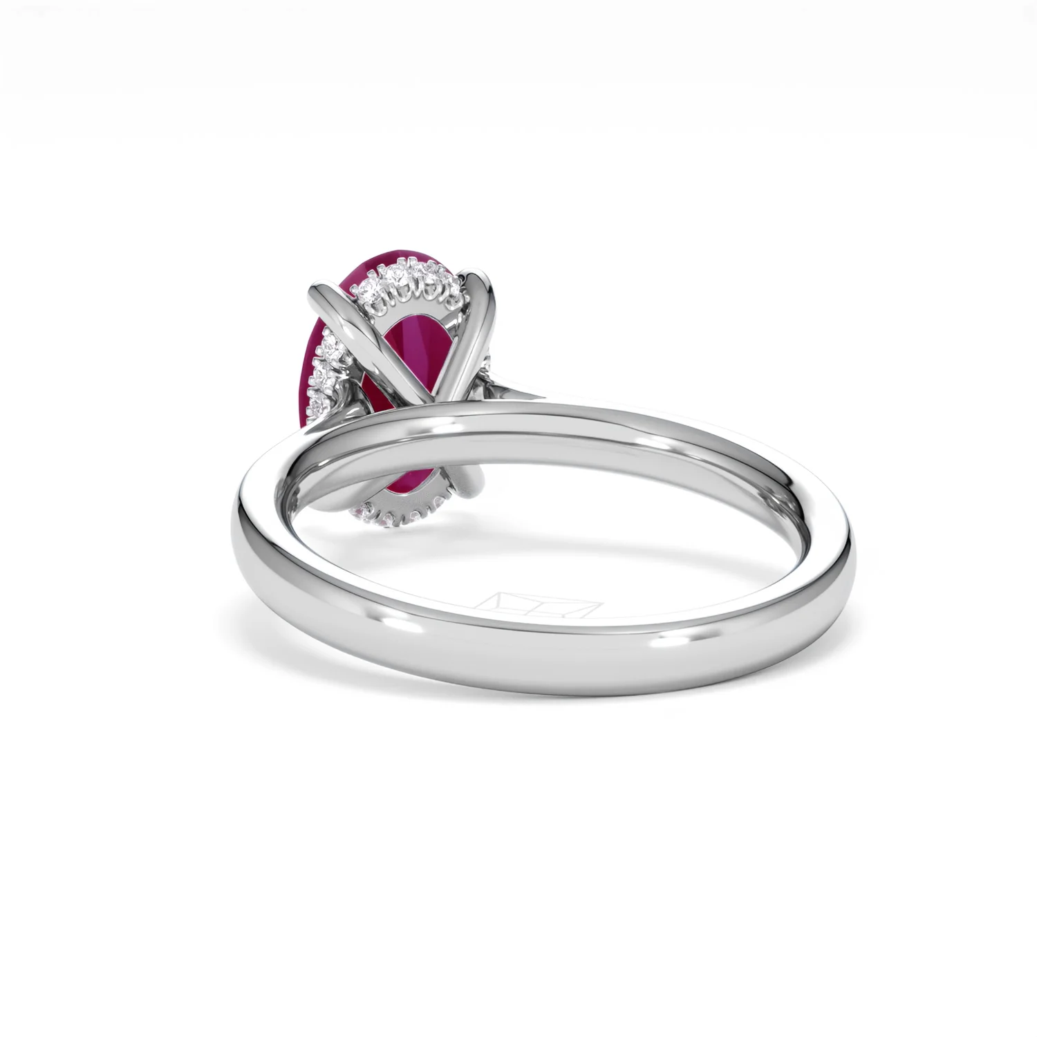 Amora Gem 2.00ct Oval Cut Lab Ruby Hidden Halo Engagement Ring in 18K White Gold - Image 54