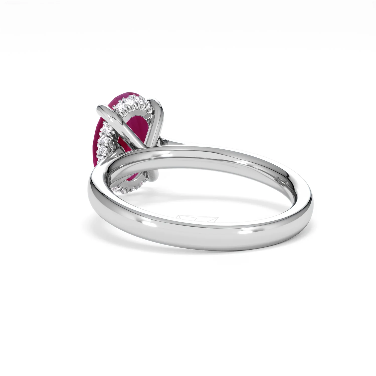 Amora Gem 2.00ct Oval Cut Lab Ruby Hidden Halo Engagement Ring in 18K White Gold - Image 56