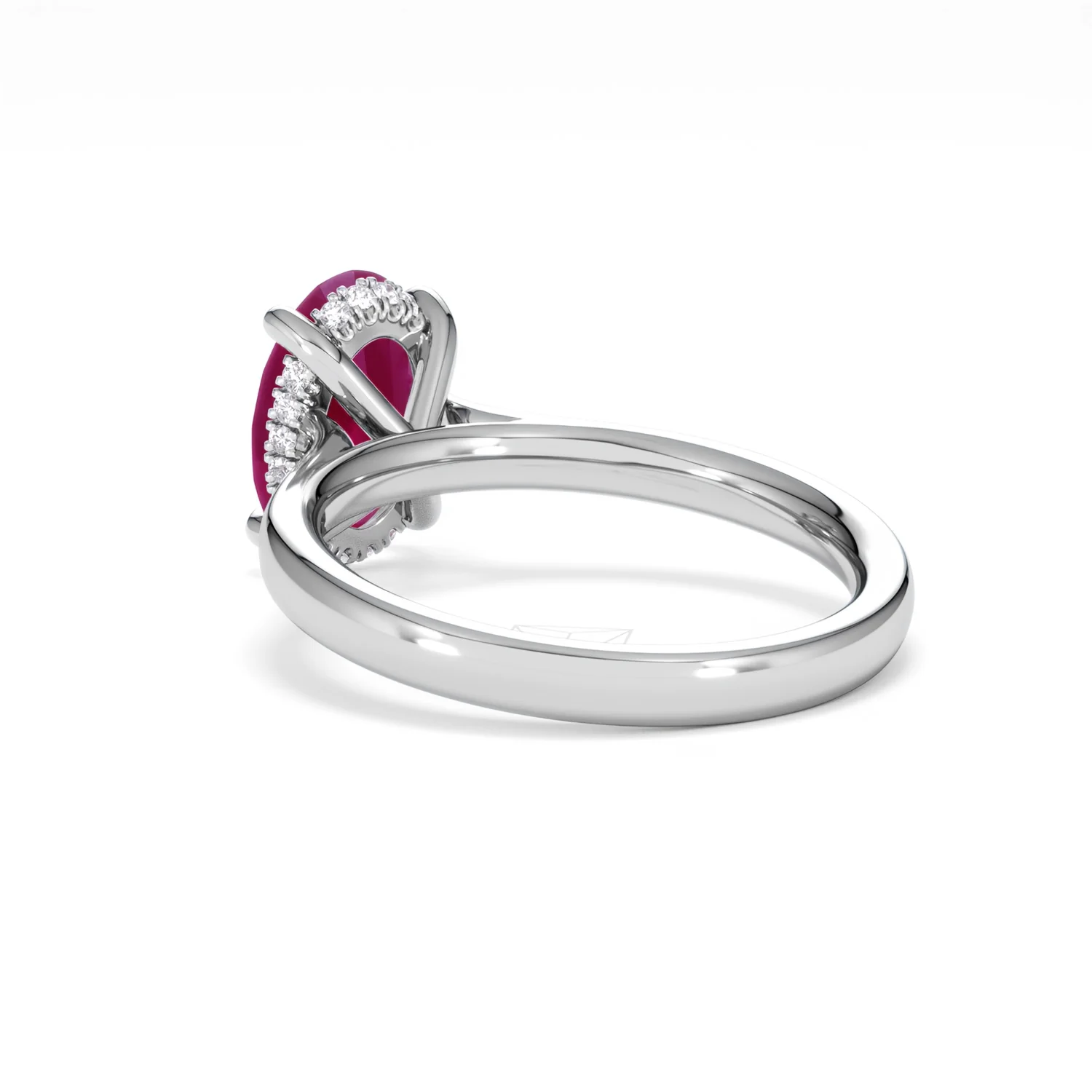 Amora Gem 2.00ct Oval Cut Lab Ruby Hidden Halo Engagement Ring in 18K White Gold - Image 57
