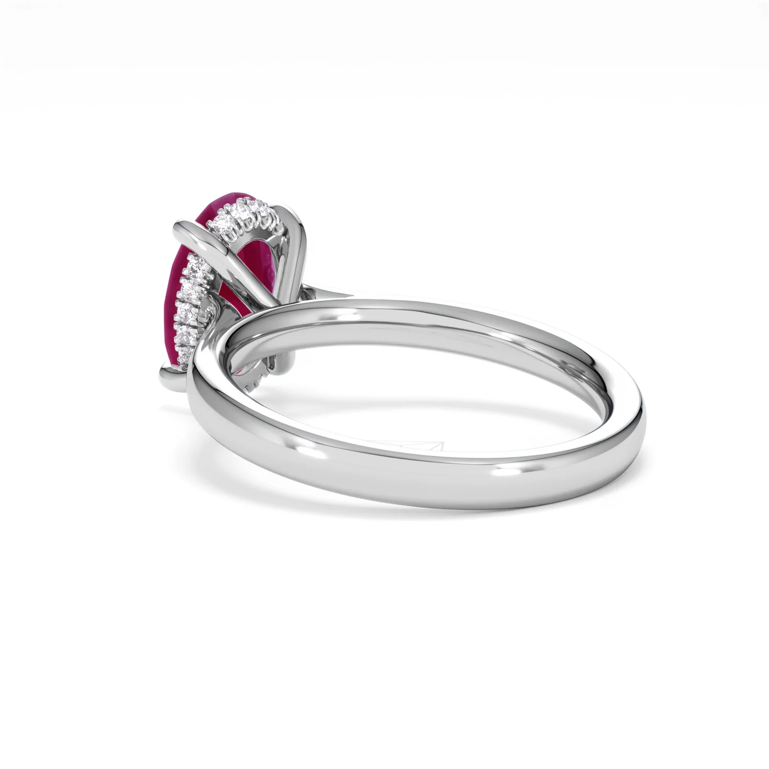 Amora Gem 2.00ct Oval Cut Lab Ruby Hidden Halo Engagement Ring in 18K White Gold - Image 58