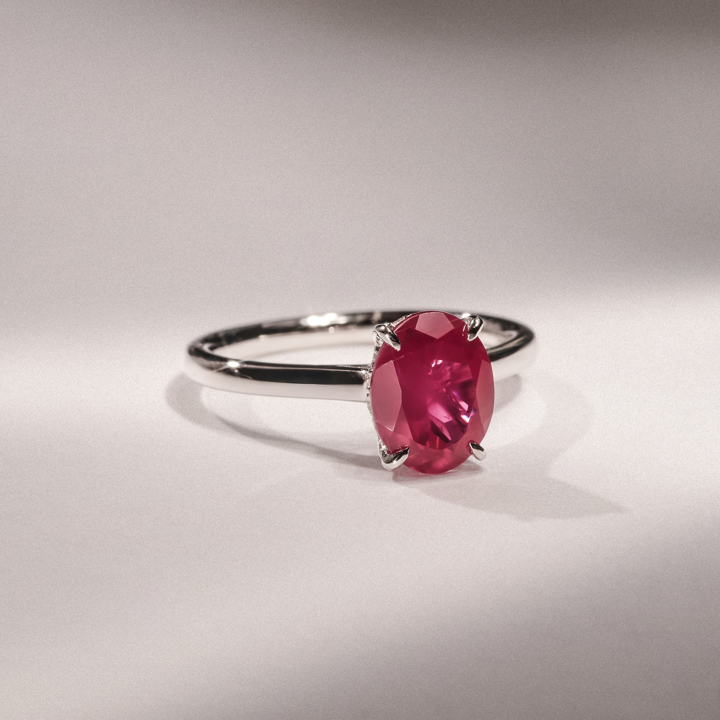 Amora Gem 2.00ct Oval Cut Lab Ruby Hidden Halo Engagement Ring in 18K White Gold - Image 6