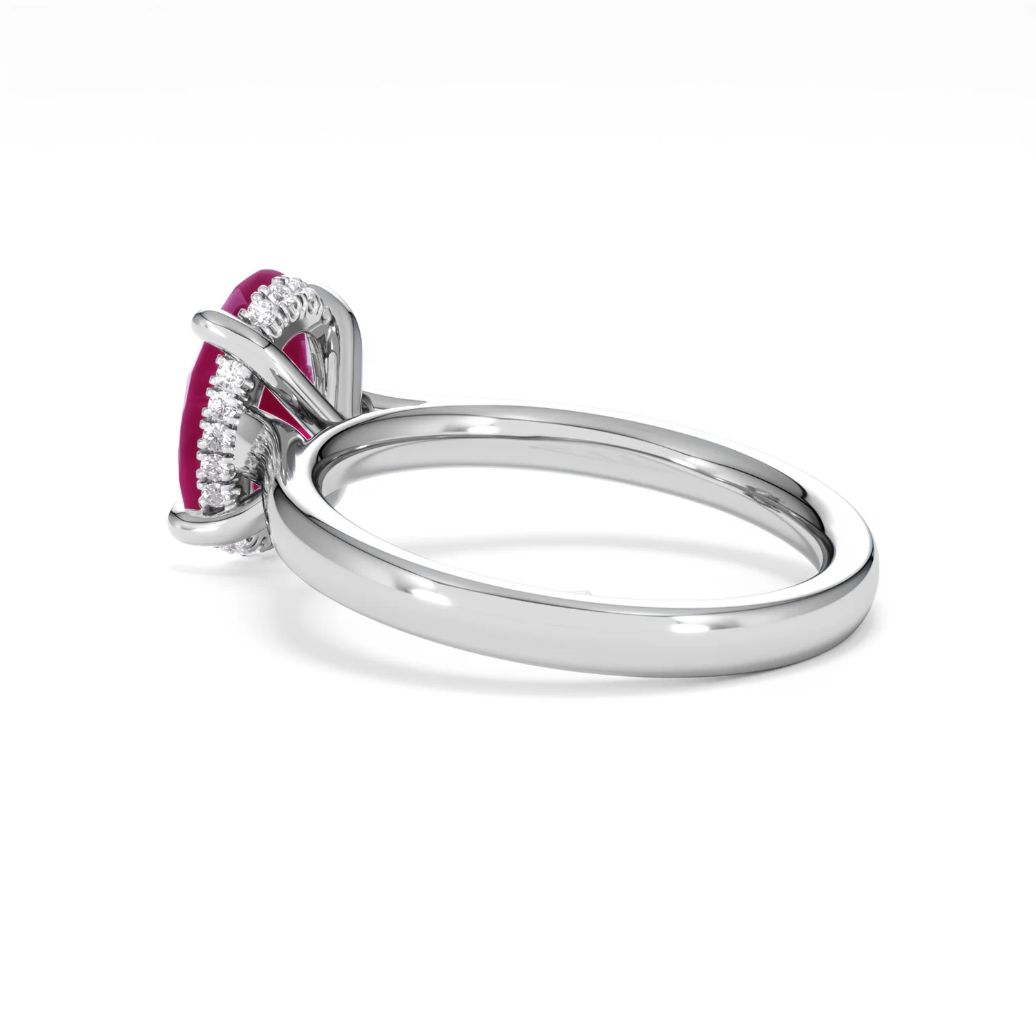 Amora Gem 2.00ct Oval Cut Lab Ruby Hidden Halo Engagement Ring in 18K White Gold - Image 61