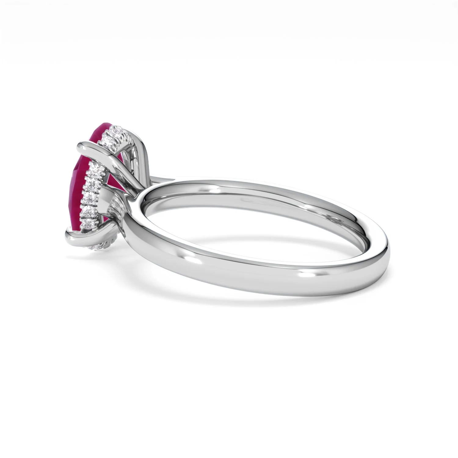Amora Gem 2.00ct Oval Cut Lab Ruby Hidden Halo Engagement Ring in 18K White Gold - Image 63