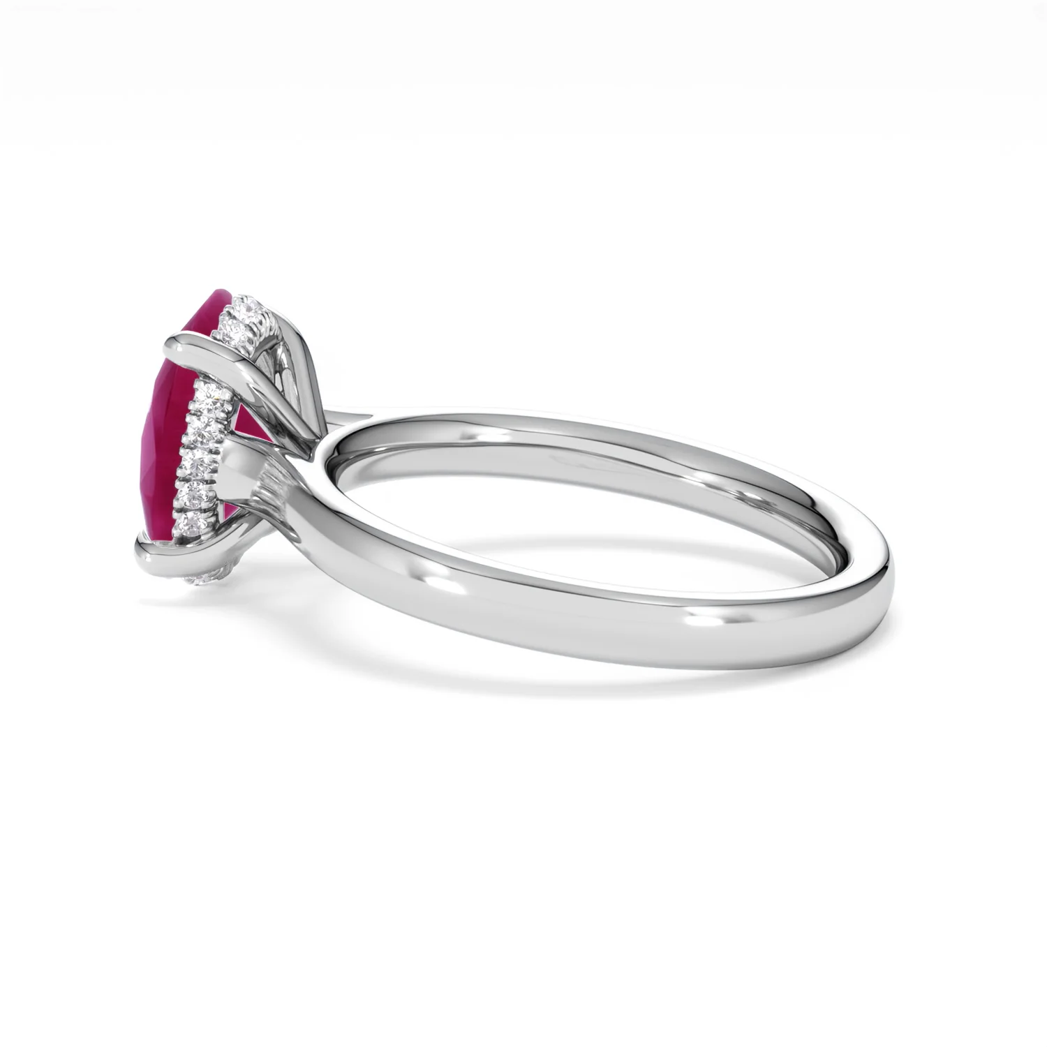 Amora Gem 2.00ct Oval Cut Lab Ruby Hidden Halo Engagement Ring in 18K White Gold - Image 65