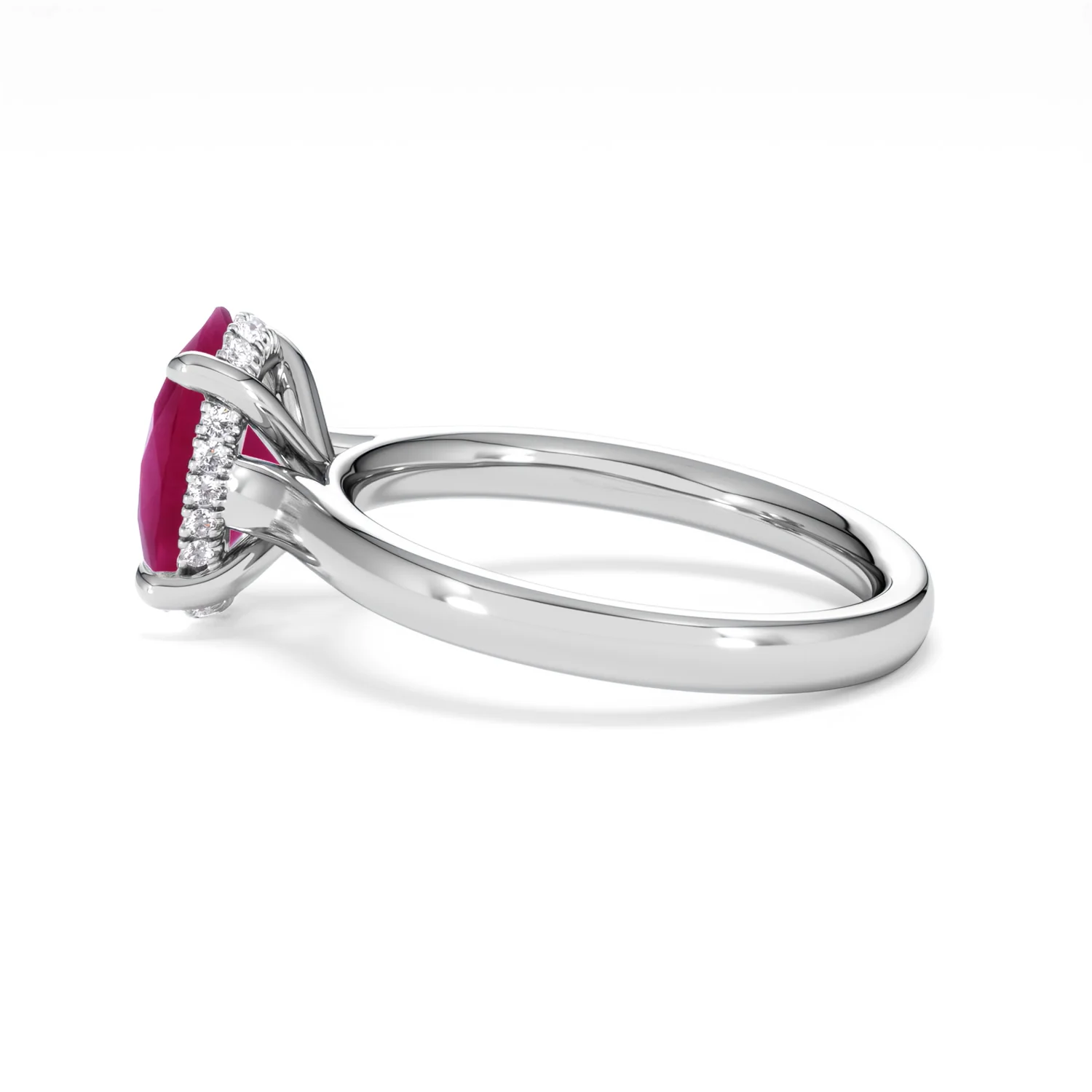 Amora Gem 2.00ct Oval Cut Lab Ruby Hidden Halo Engagement Ring in 18K White Gold - Image 66