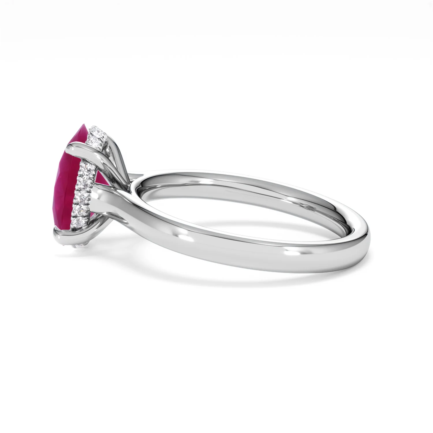 Amora Gem 2.00ct Oval Cut Lab Ruby Hidden Halo Engagement Ring in 18K White Gold - Image 67