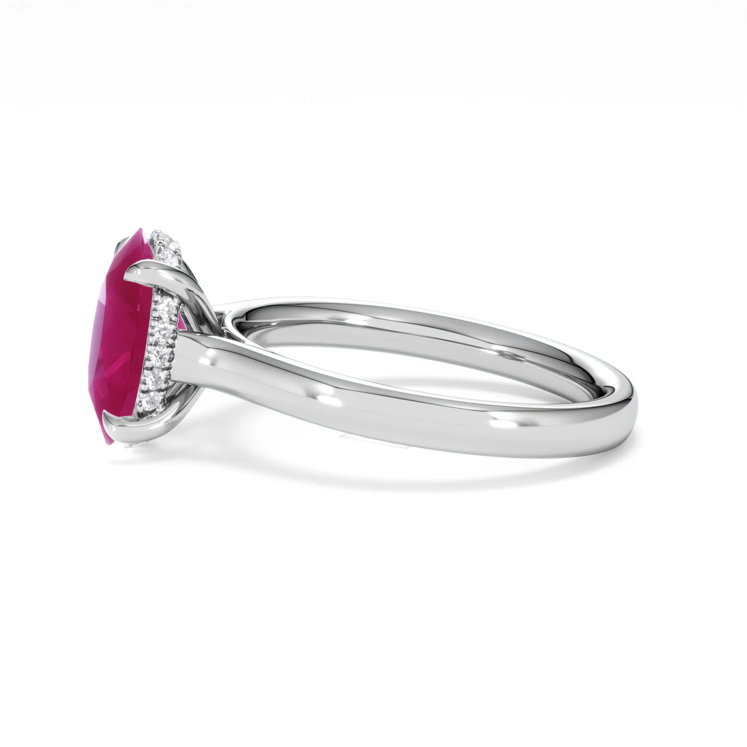 Amora Gem 2.00ct Oval Cut Lab Ruby Hidden Halo Engagement Ring in 18K White Gold - Image 71
