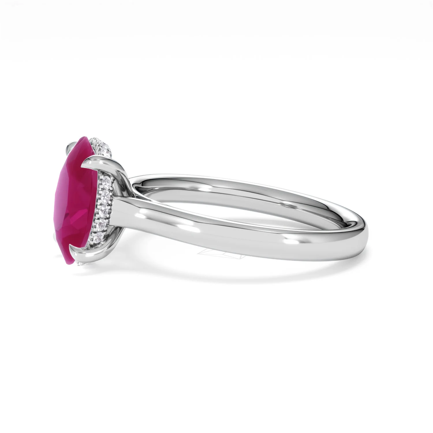 Amora Gem 2.00ct Oval Cut Lab Ruby Hidden Halo Engagement Ring in 18K White Gold - Image 73