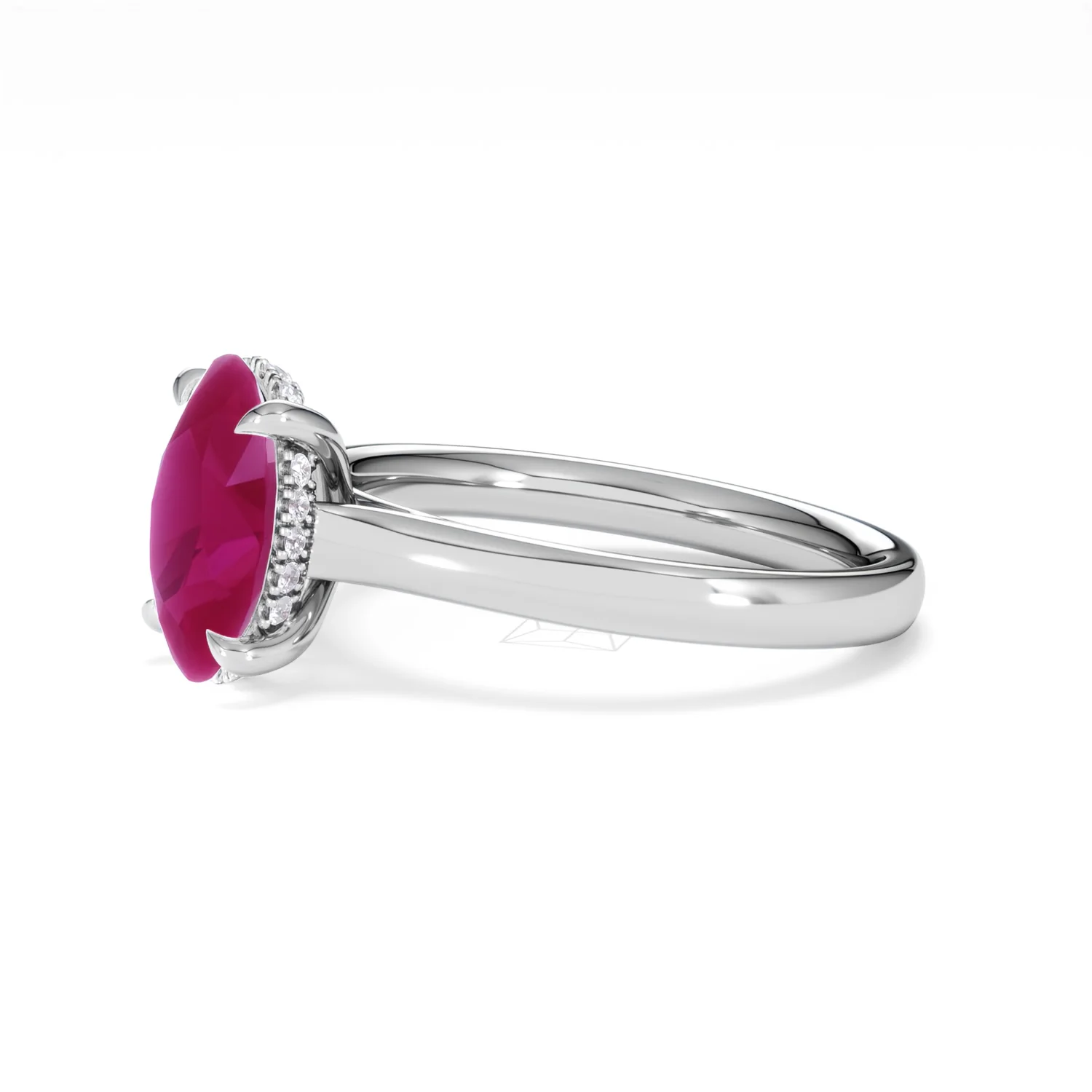 Amora Gem 2.00ct Oval Cut Lab Ruby Hidden Halo Engagement Ring in 18K White Gold - Image 75