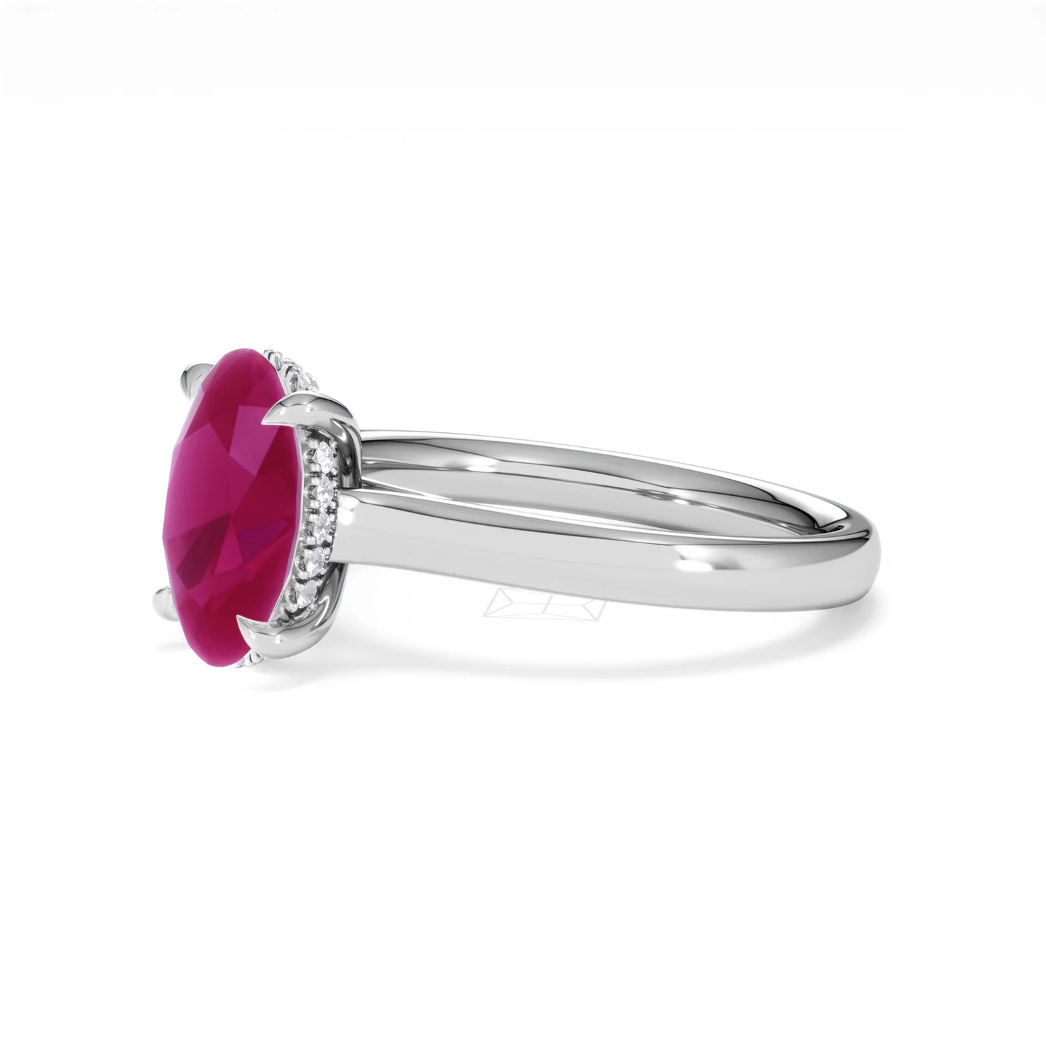 Amora Gem 2.00ct Oval Cut Lab Ruby Hidden Halo Engagement Ring in 18K White Gold - Image 77
