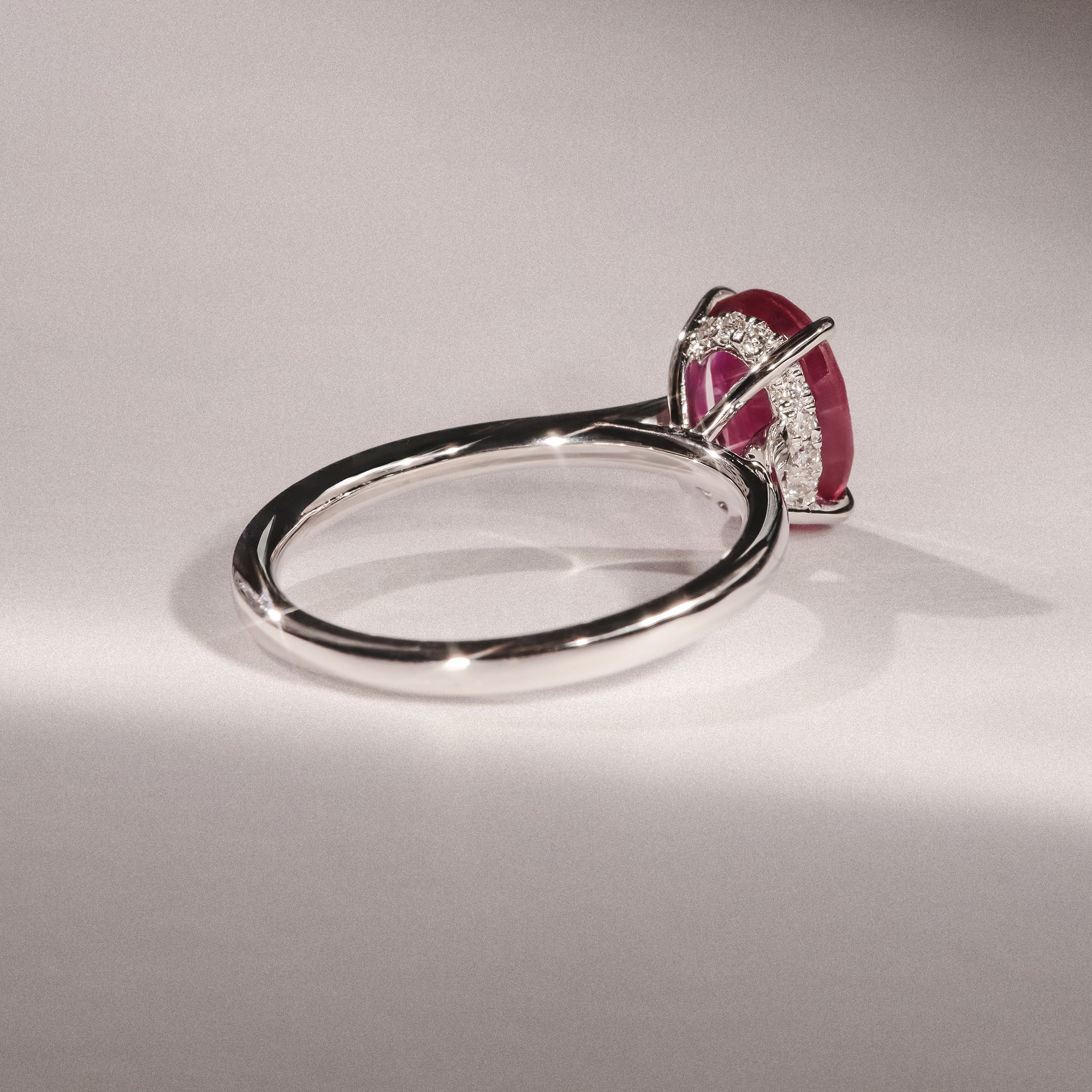 Amora Gem 2.00ct Oval Cut Lab Ruby Hidden Halo Engagement Ring in 18K White Gold - Image 8
