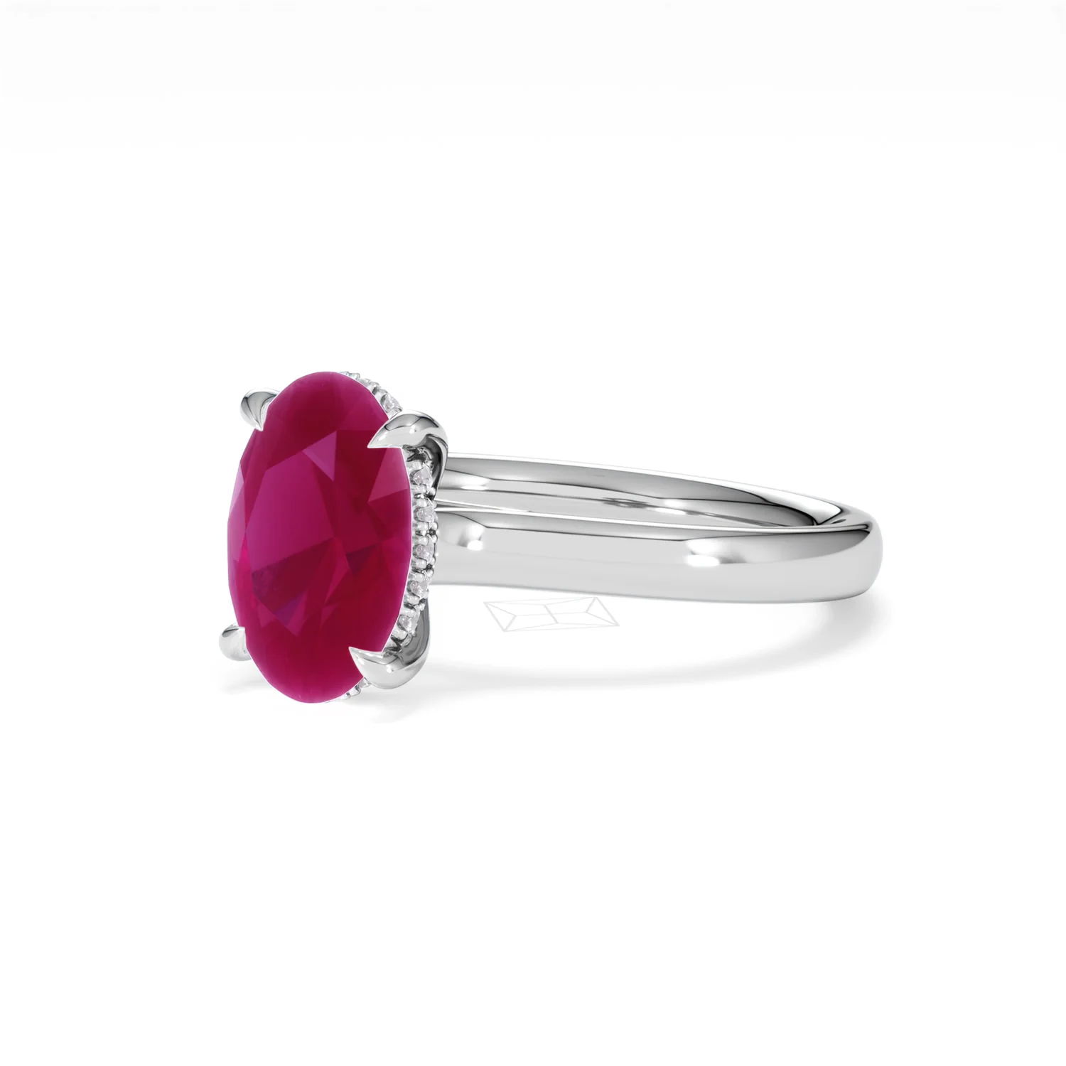 Amora Gem 2.00ct Oval Cut Lab Ruby Hidden Halo Engagement Ring in 18K White Gold - Image 81