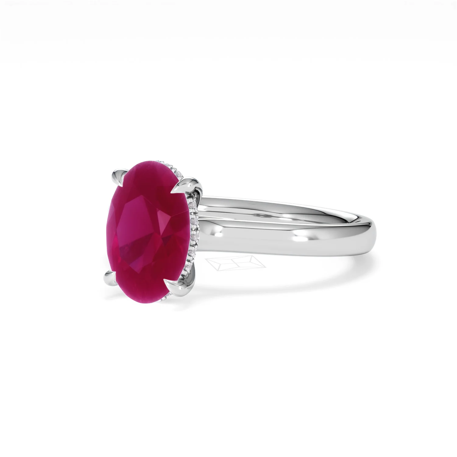 Amora Gem 2.00ct Oval Cut Lab Ruby Hidden Halo Engagement Ring in 18K White Gold - Image 82