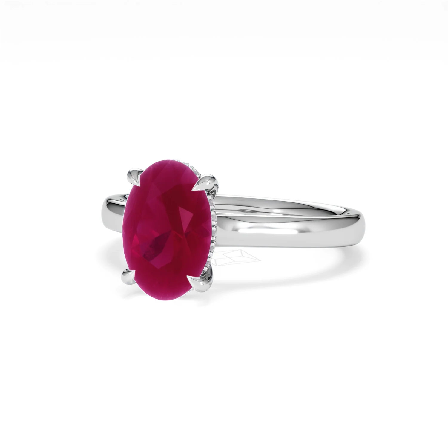 Amora Gem 2.00ct Oval Cut Lab Ruby Hidden Halo Engagement Ring in 18K White Gold - Image 84