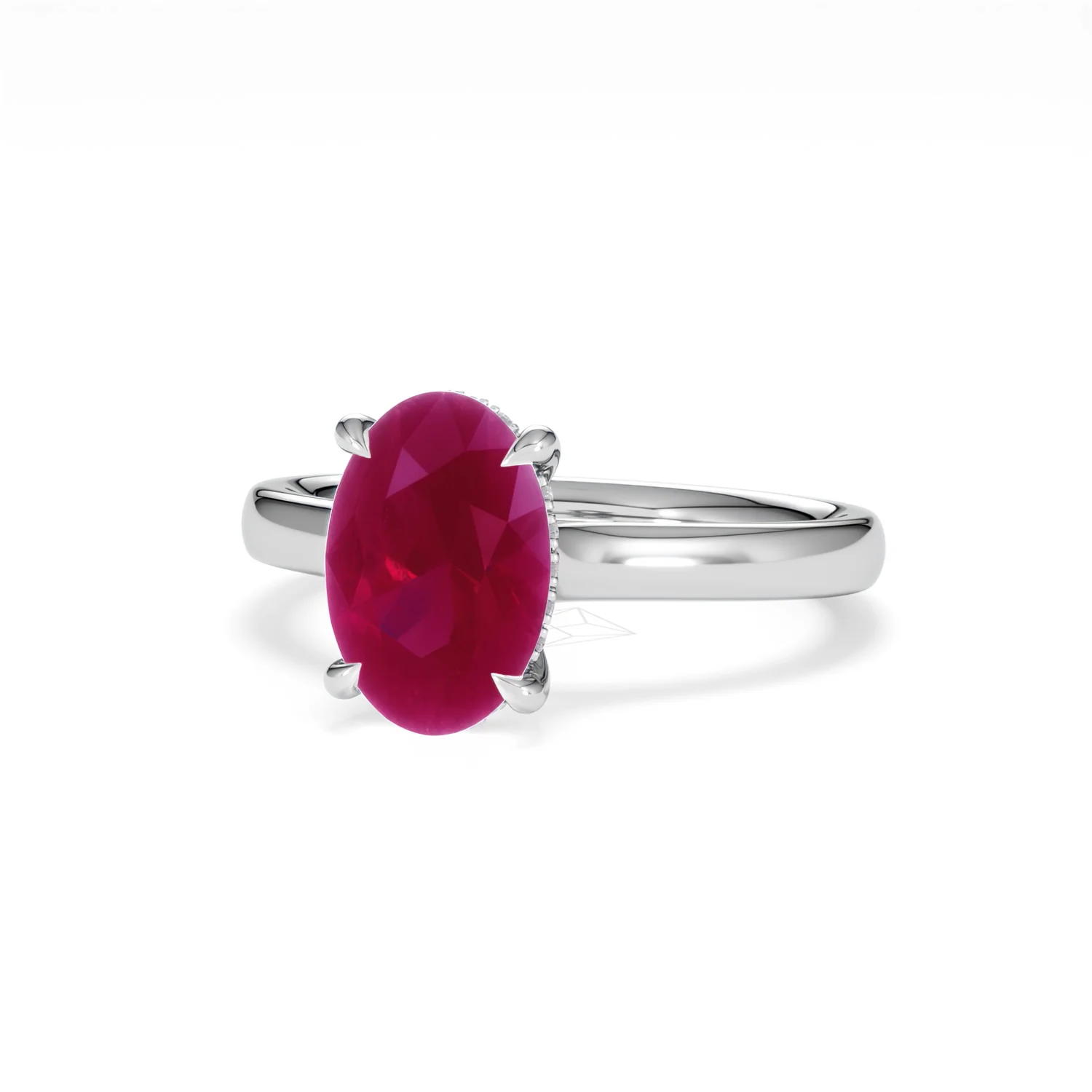 Amora Gem 2.00ct Oval Cut Lab Ruby Hidden Halo Engagement Ring in 18K White Gold - Image 85