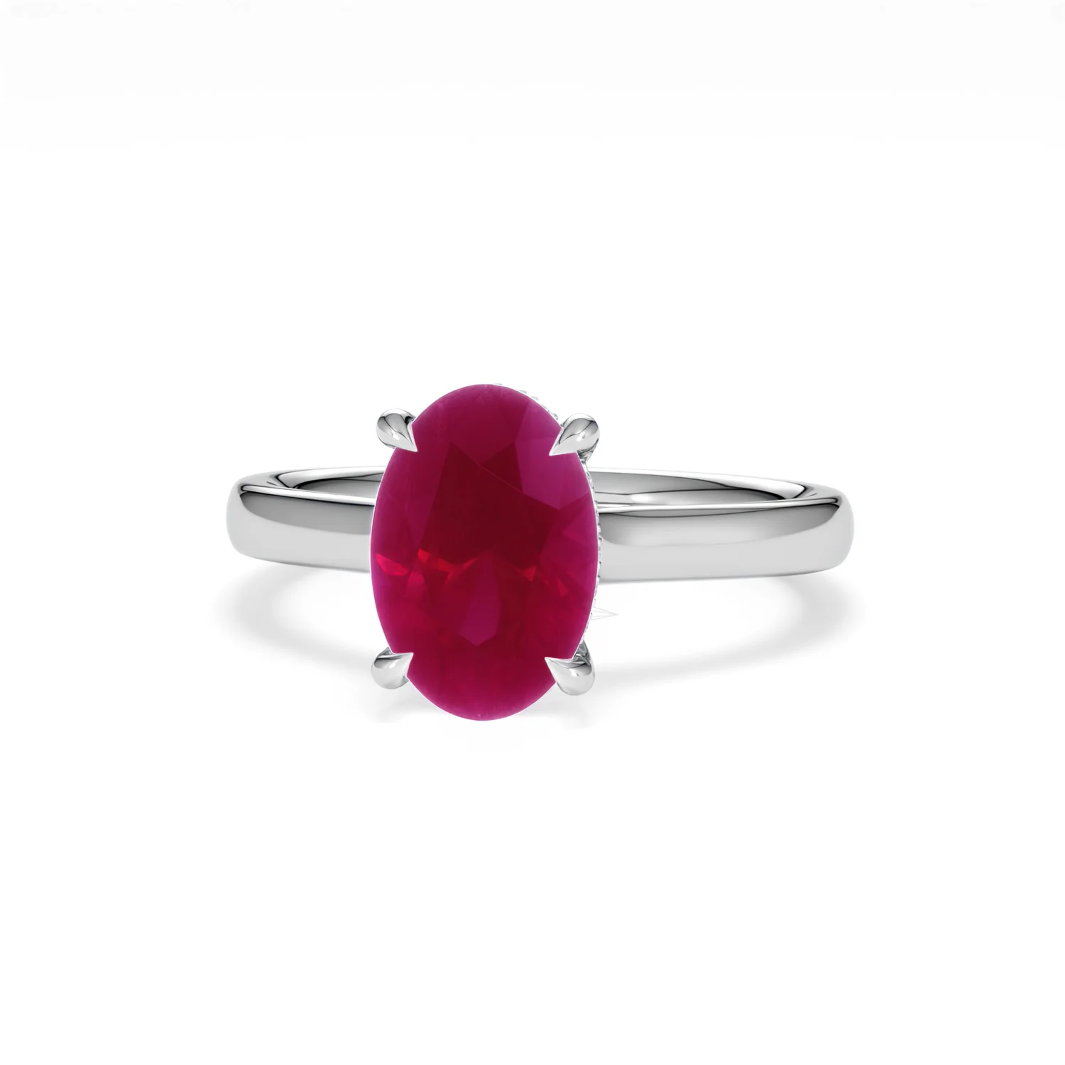 Amora Gem 2.00ct Oval Cut Lab Ruby Hidden Halo Engagement Ring in 18K White Gold - Image 87