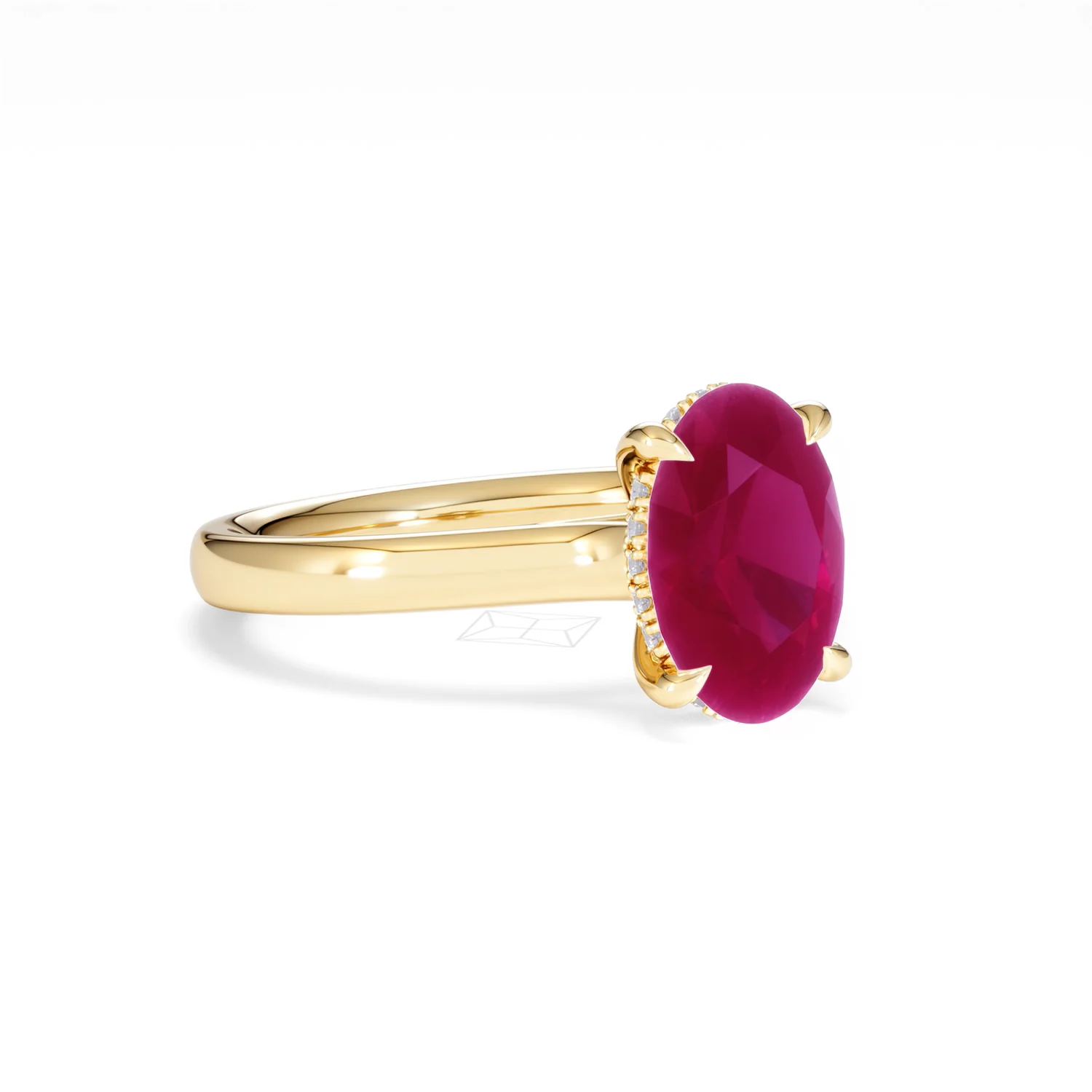 Amora Gem 2.00ct Oval Cut Lab Ruby Hidden Halo Engagement Ring in 18K Yellow Gold - Image 16