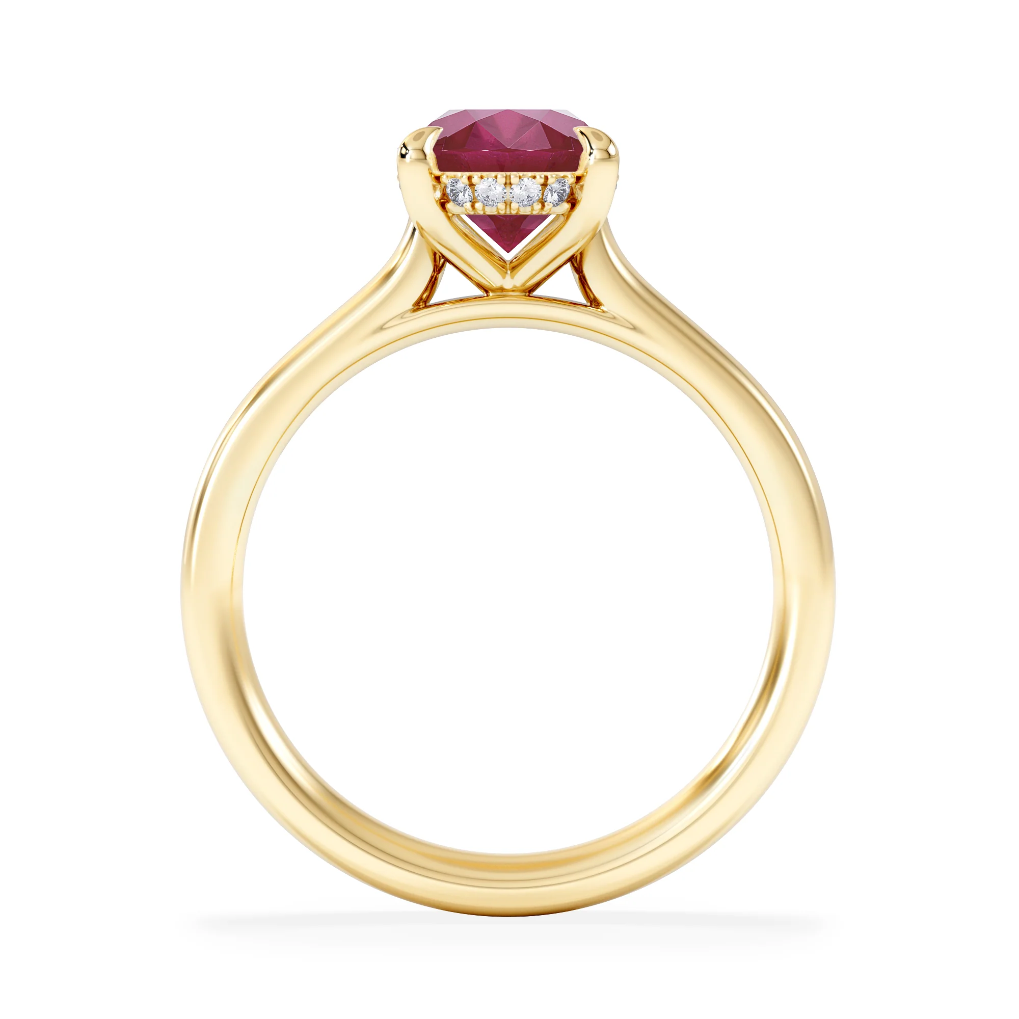 Amora Gem 2.00ct Oval Cut Lab Ruby Hidden Halo Engagement Ring in 18K Yellow Gold - Image 3