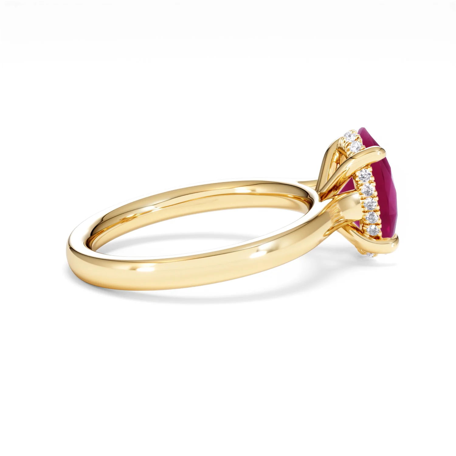 Amora Gem 2.00ct Oval Cut Lab Ruby Hidden Halo Engagement Ring in 18K Yellow Gold - Image 32