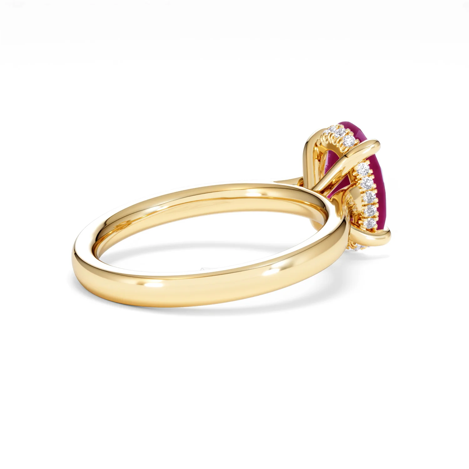 Amora Gem 2.00ct Oval Cut Lab Ruby Hidden Halo Engagement Ring in 18K Yellow Gold - Image 37