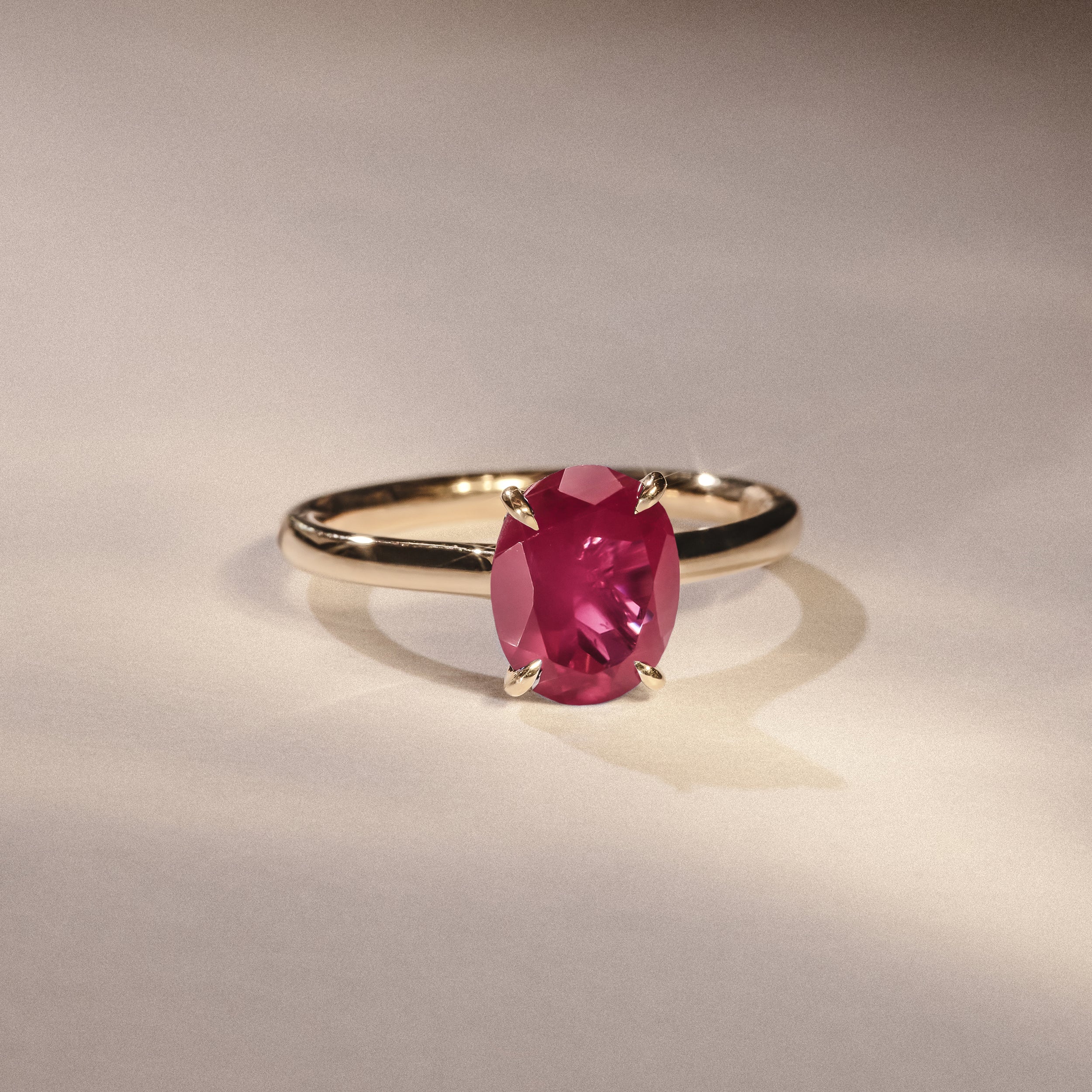 Amora Gem 2.00ct Oval Cut Lab Ruby Hidden Halo Engagement Ring in 18K Yellow Gold - Image 6