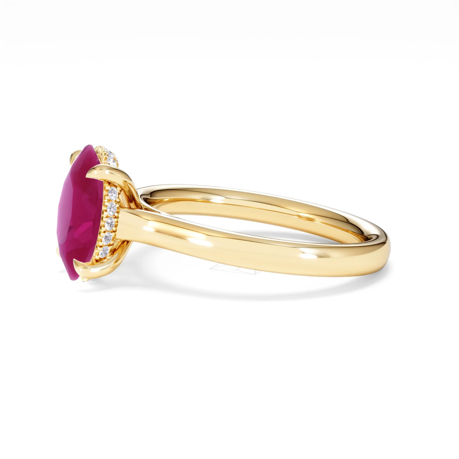 Amora Gem 2.00ct Oval Cut Lab Ruby Hidden Halo Engagement Ring in 18K Yellow Gold - Image 73