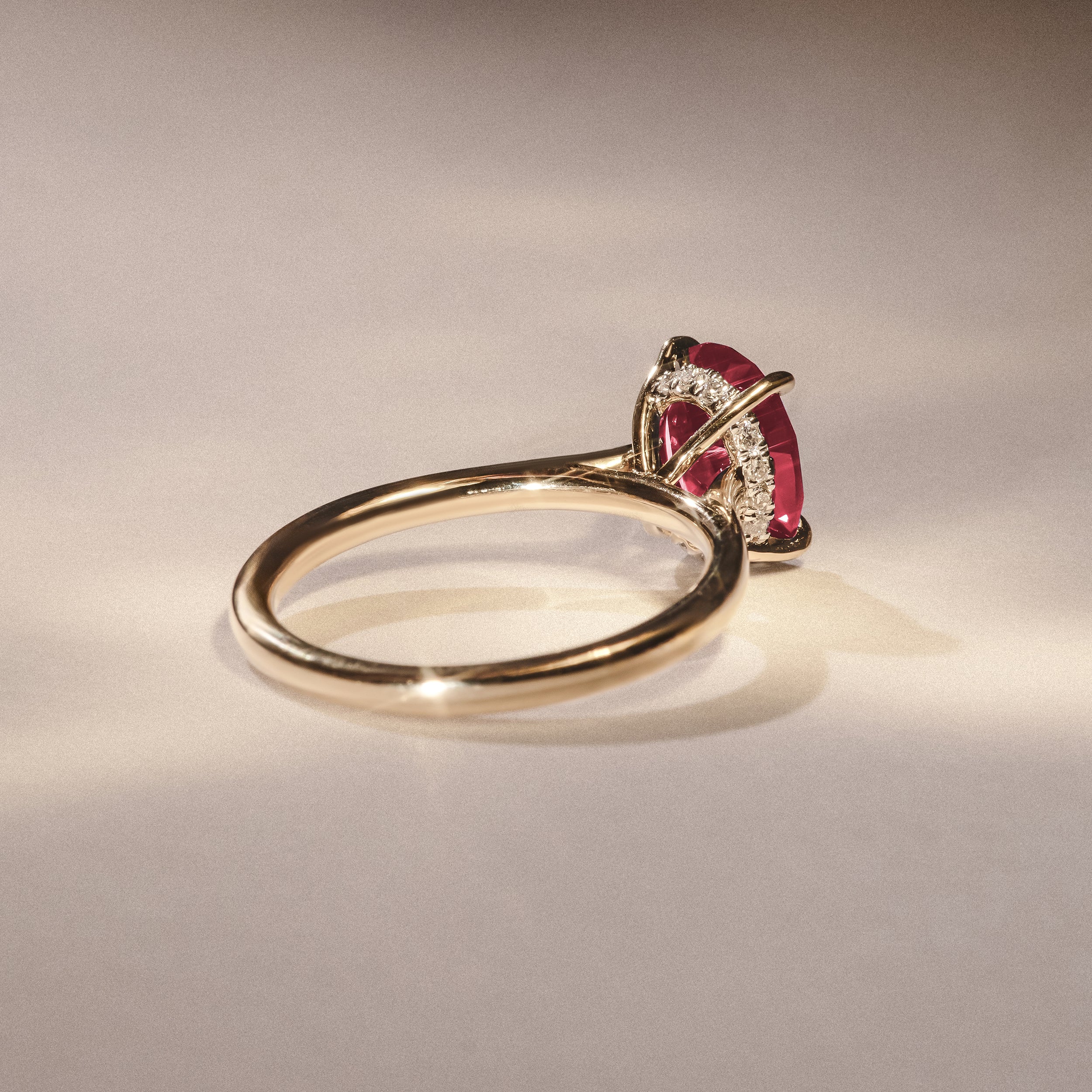 Amora Gem 2.00ct Oval Cut Lab Ruby Hidden Halo Engagement Ring in 18K Yellow Gold - Image 8