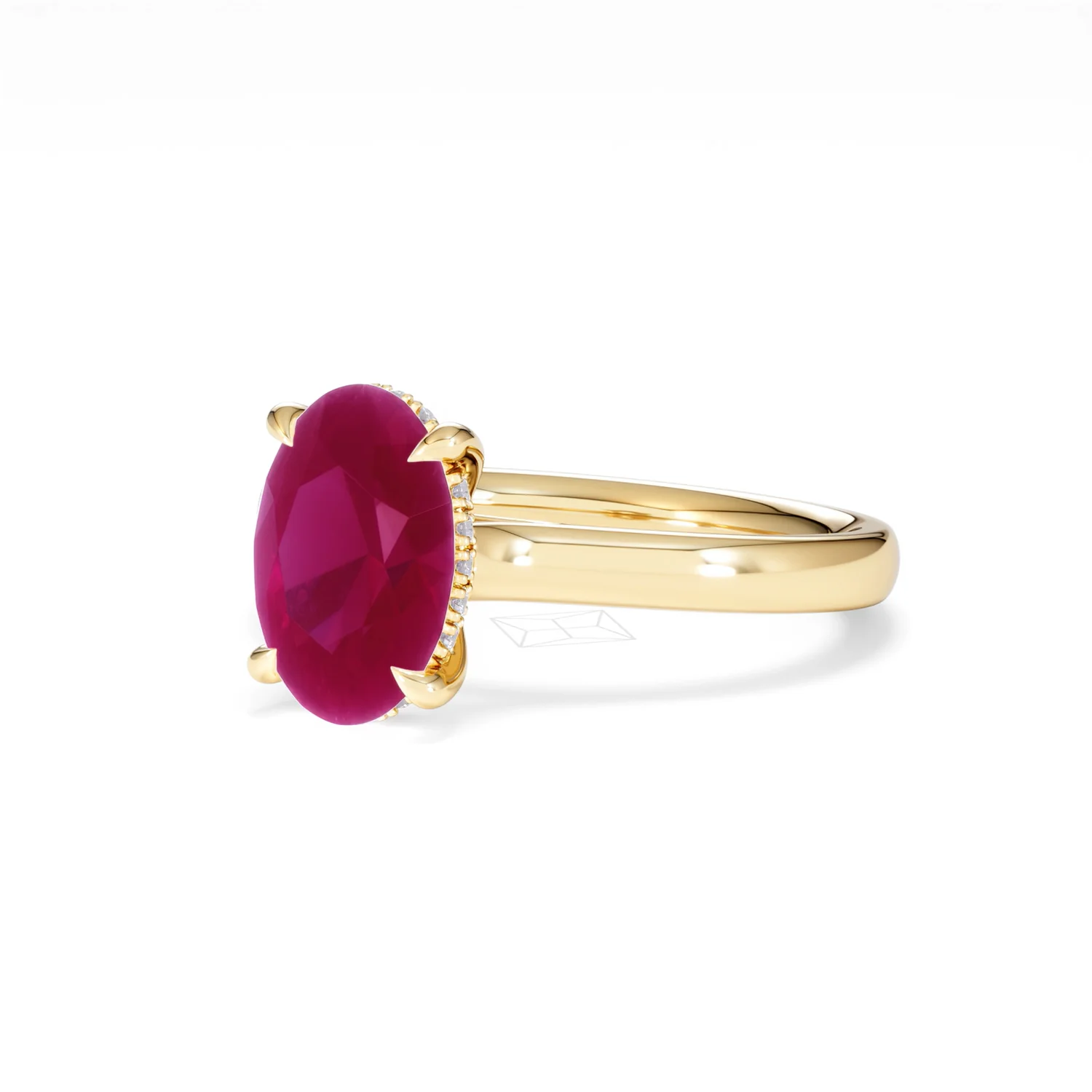 Amora Gem 2.00ct Oval Cut Lab Ruby Hidden Halo Engagement Ring in 18K Yellow Gold - Image 82