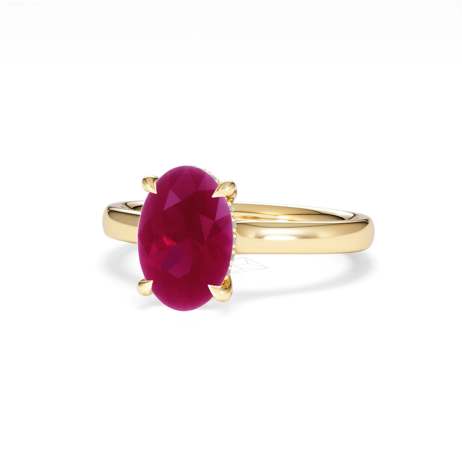 Amora Gem 2.00ct Oval Cut Lab Ruby Hidden Halo Engagement Ring in 18K Yellow Gold - Image 85