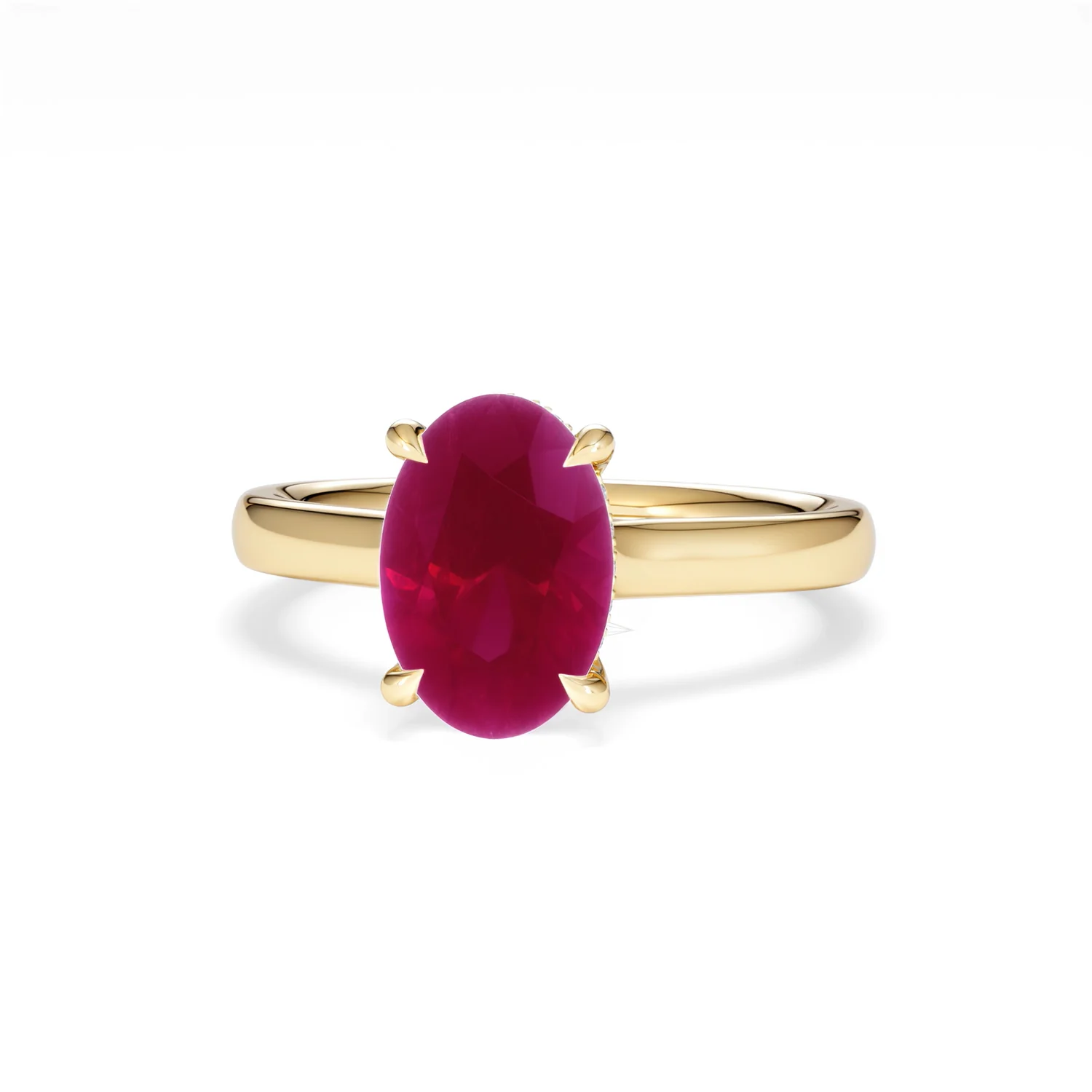 Amora Gem 2.00ct Oval Cut Lab Ruby Hidden Halo Engagement Ring in 18K Yellow Gold - Image 87