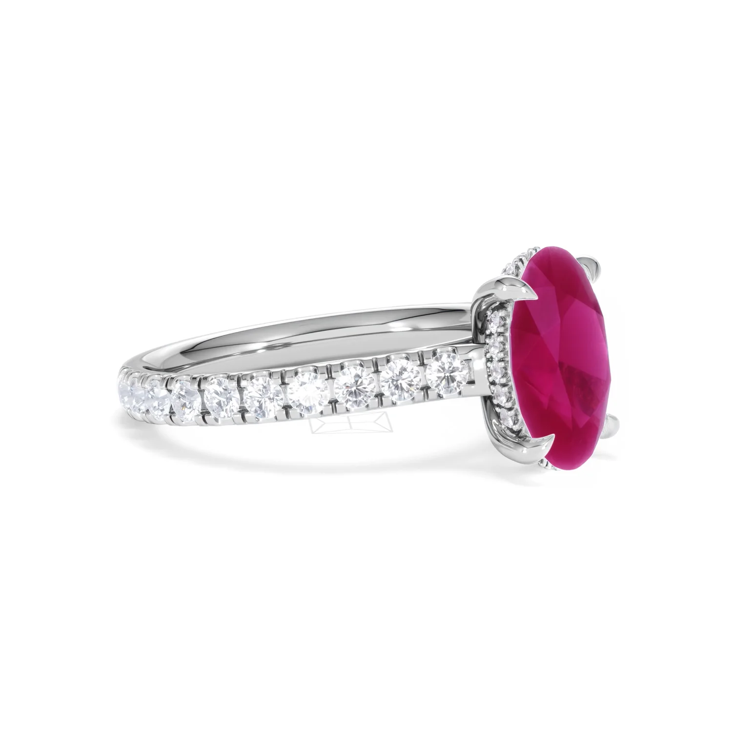 Amora Gem 2.00ct Oval Cut Lab Ruby Hidden Halo Engagement Ring with Side Stones in 18K White Gold - Image 20