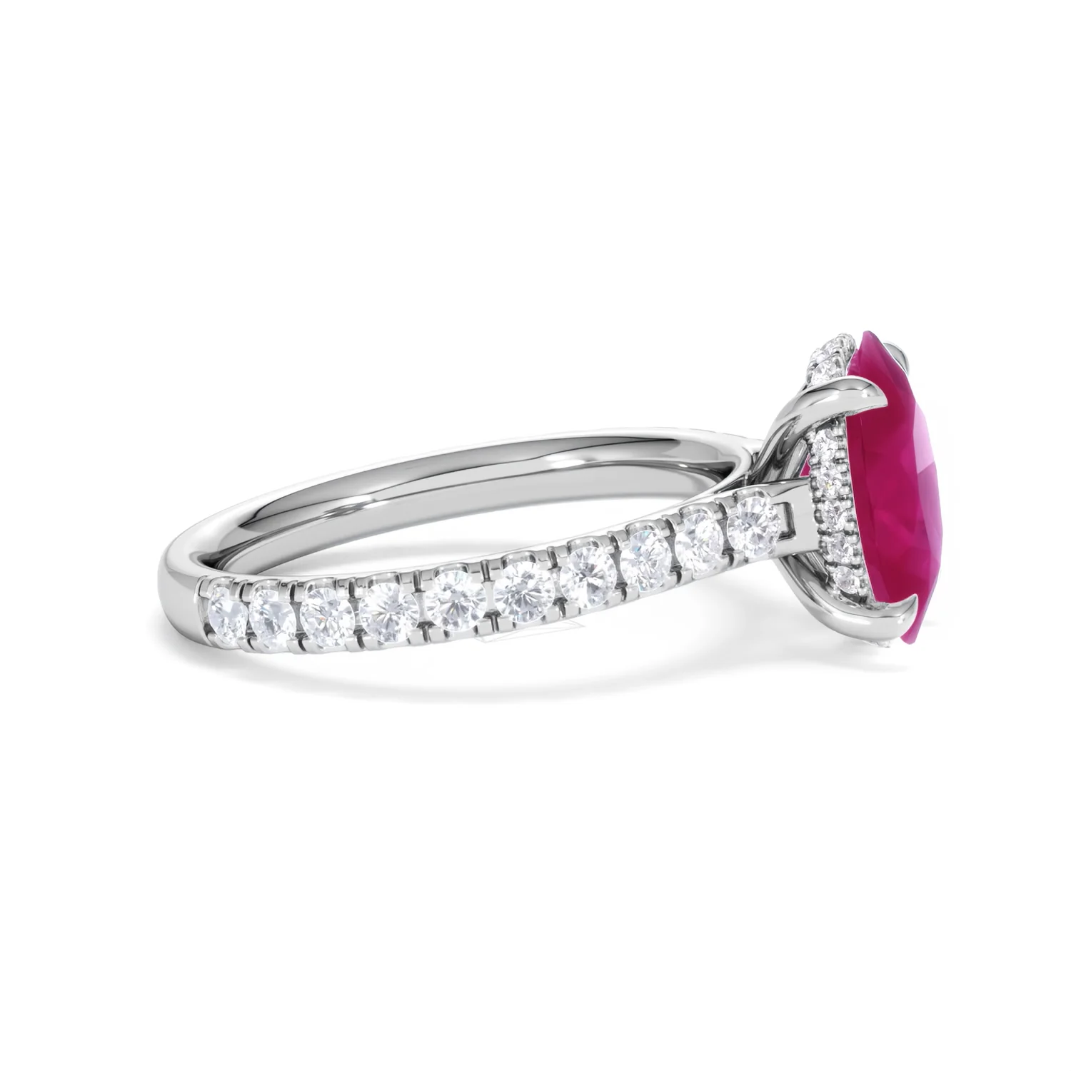 Amora Gem 2.00ct Oval Cut Lab Ruby Hidden Halo Engagement Ring with Side Stones in 18K White Gold - Image 26