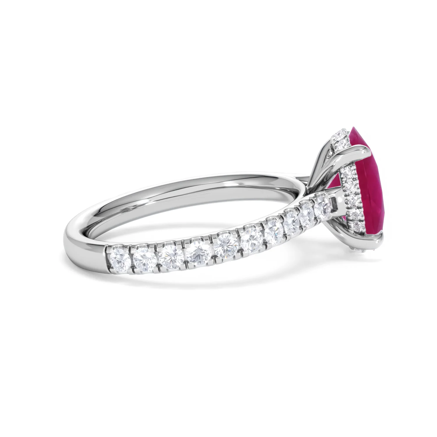 Amora Gem 2.00ct Oval Cut Lab Ruby Hidden Halo Engagement Ring with Side Stones in 18K White Gold - Image 30