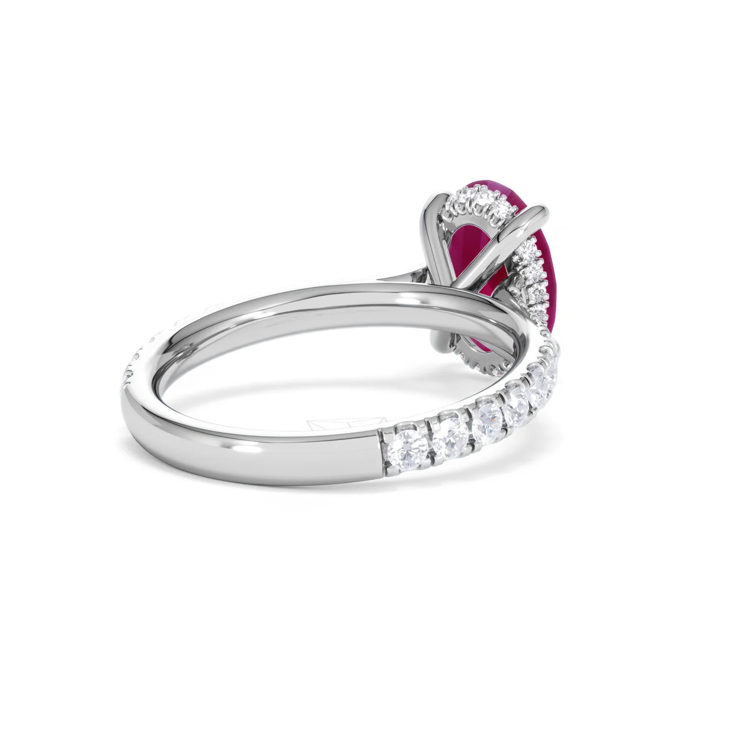 Amora Gem 2.00ct Oval Cut Lab Ruby Hidden Halo Engagement Ring with Side Stones in 18K White Gold - Image 41