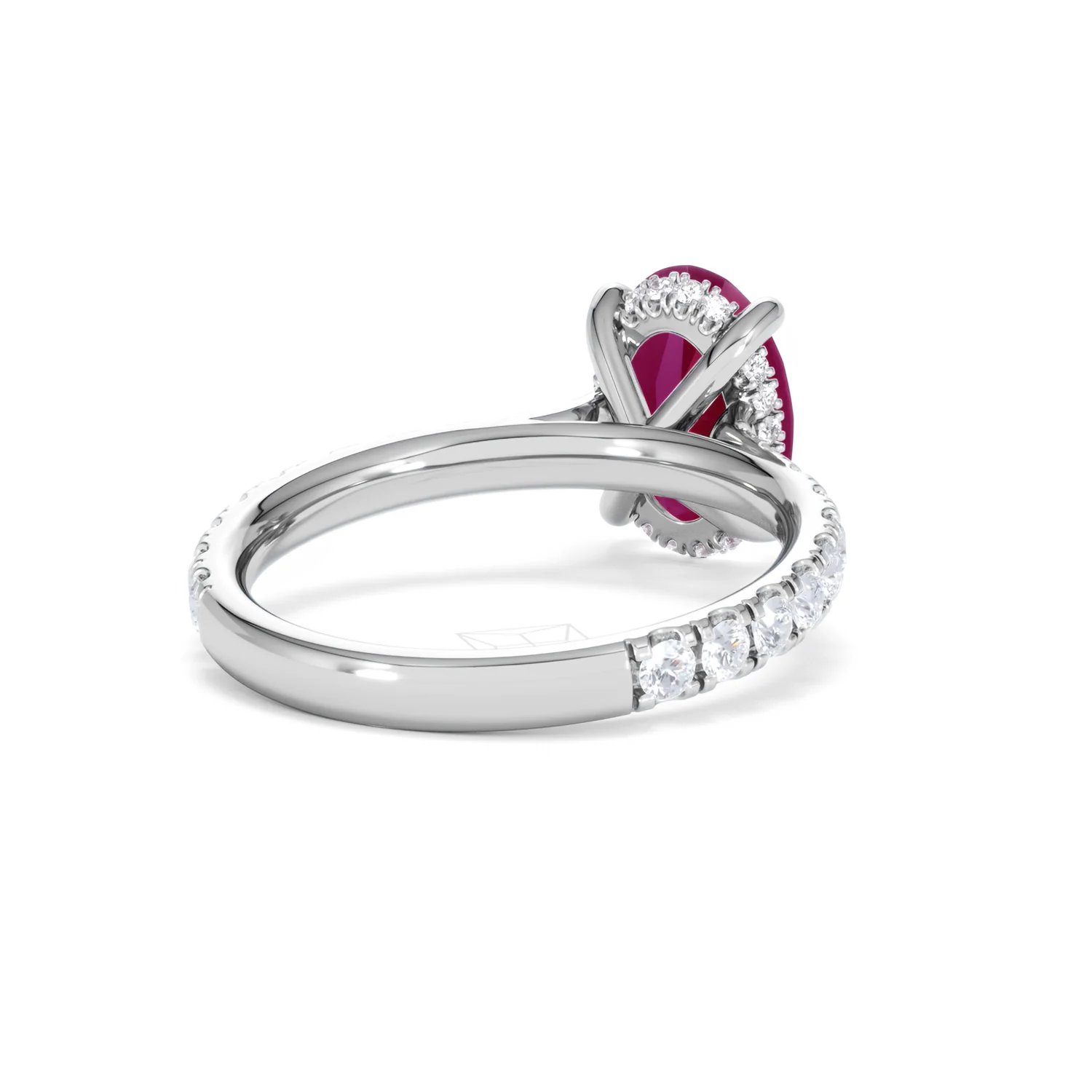 Amora Gem 2.00ct Oval Cut Lab Ruby Hidden Halo Engagement Ring with Side Stones in 18K White Gold - Image 43