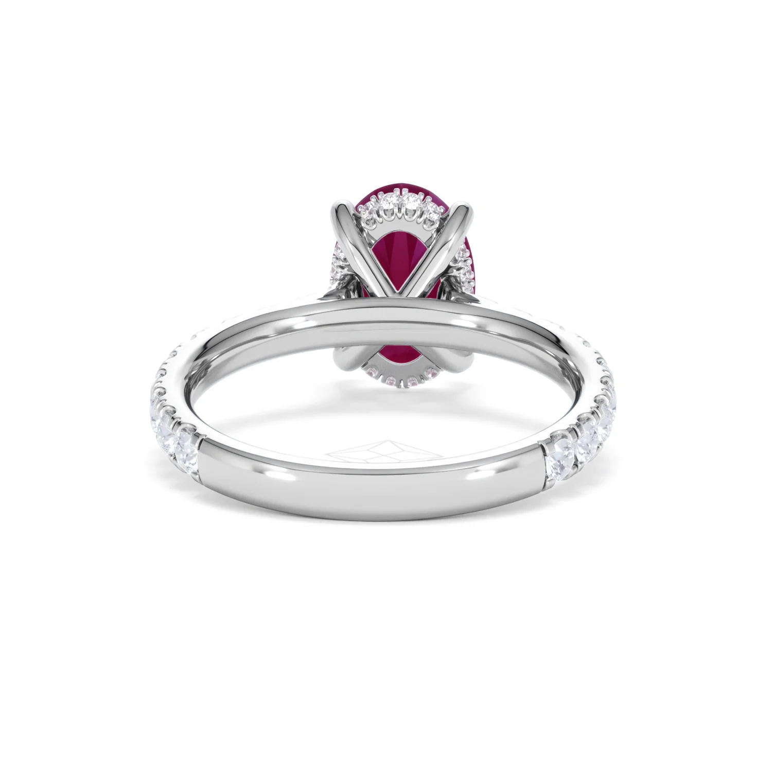 Amora Gem 2.00ct Oval Cut Lab Ruby Hidden Halo Engagement Ring with Side Stones in 18K White Gold - Image 48