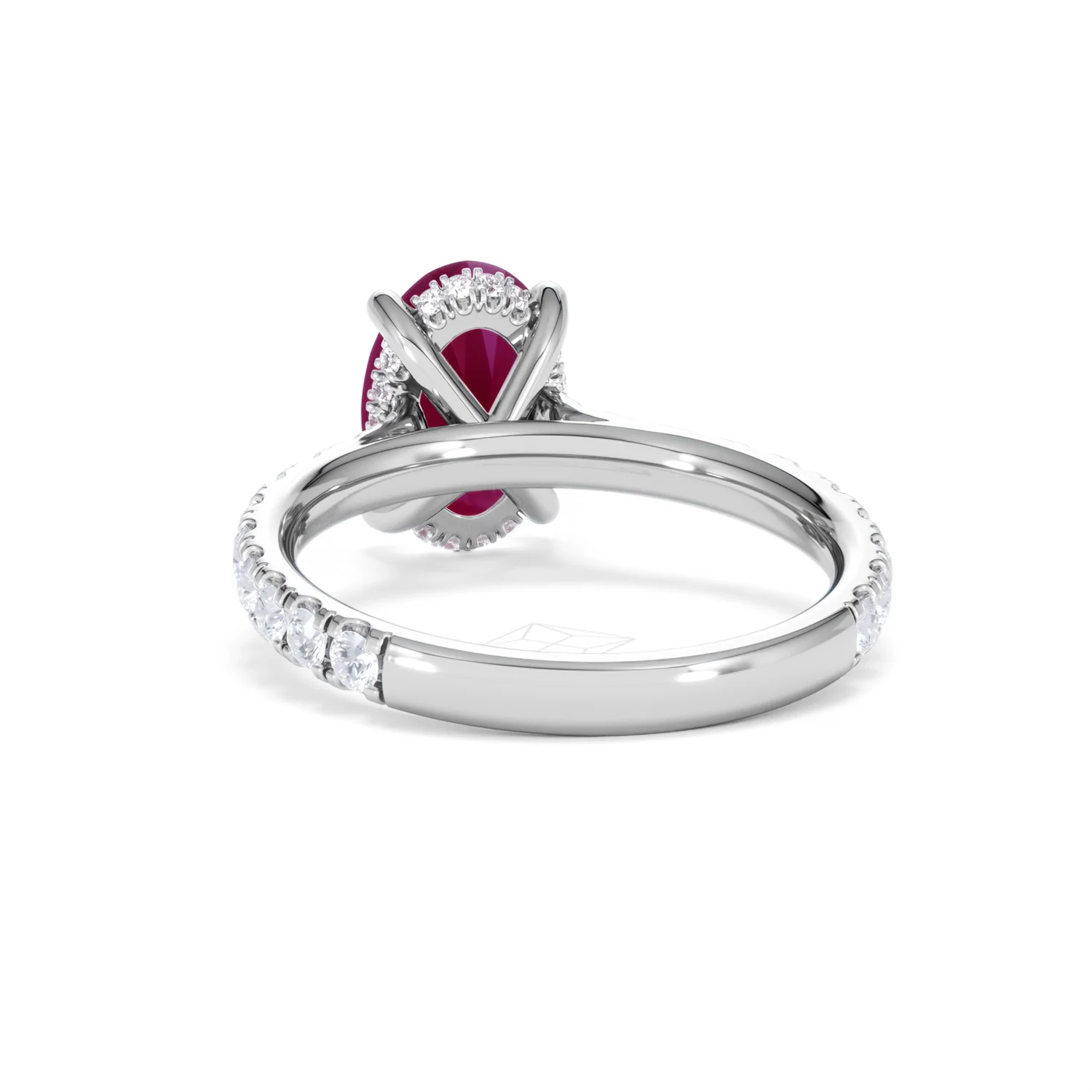 Amora Gem 2.00ct Oval Cut Lab Ruby Hidden Halo Engagement Ring with Side Stones in 18K White Gold - Image 52