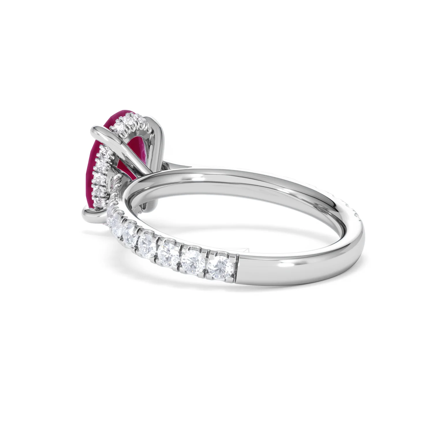 Amora Gem 2.00ct Oval Cut Lab Ruby Hidden Halo Engagement Ring with Side Stones in 18K White Gold - Image 59