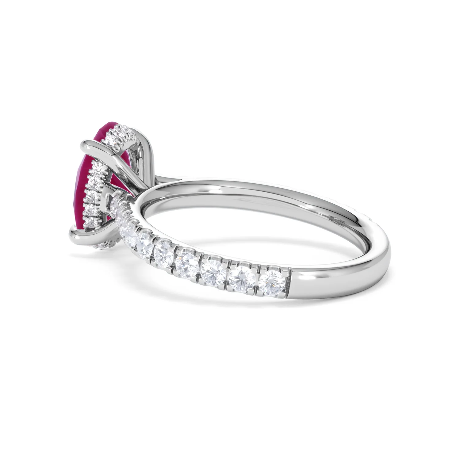 Amora Gem 2.00ct Oval Cut Lab Ruby Hidden Halo Engagement Ring with Side Stones in 18K White Gold - Image 62