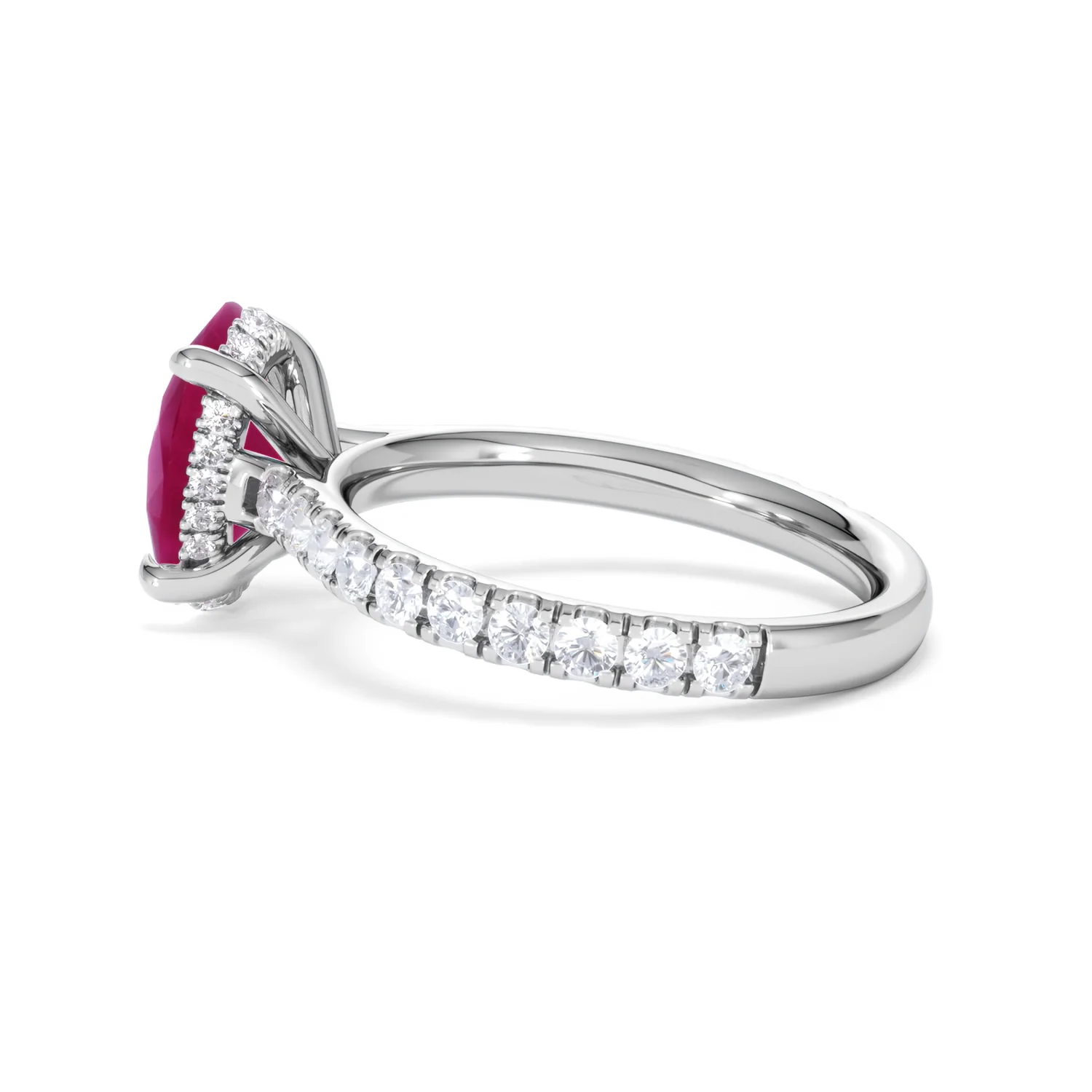 Amora Gem 2.00ct Oval Cut Lab Ruby Hidden Halo Engagement Ring with Side Stones in 18K White Gold - Image 65