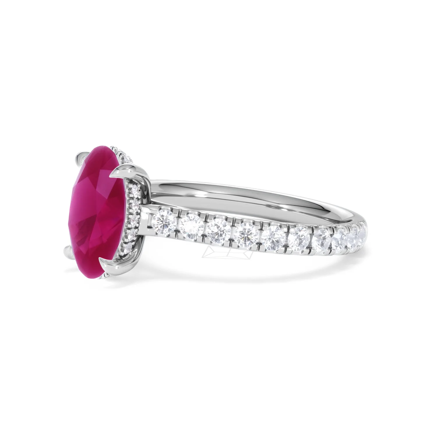 Amora Gem 2.00ct Oval Cut Lab Ruby Hidden Halo Engagement Ring with Side Stones in 18K White Gold - Image 77